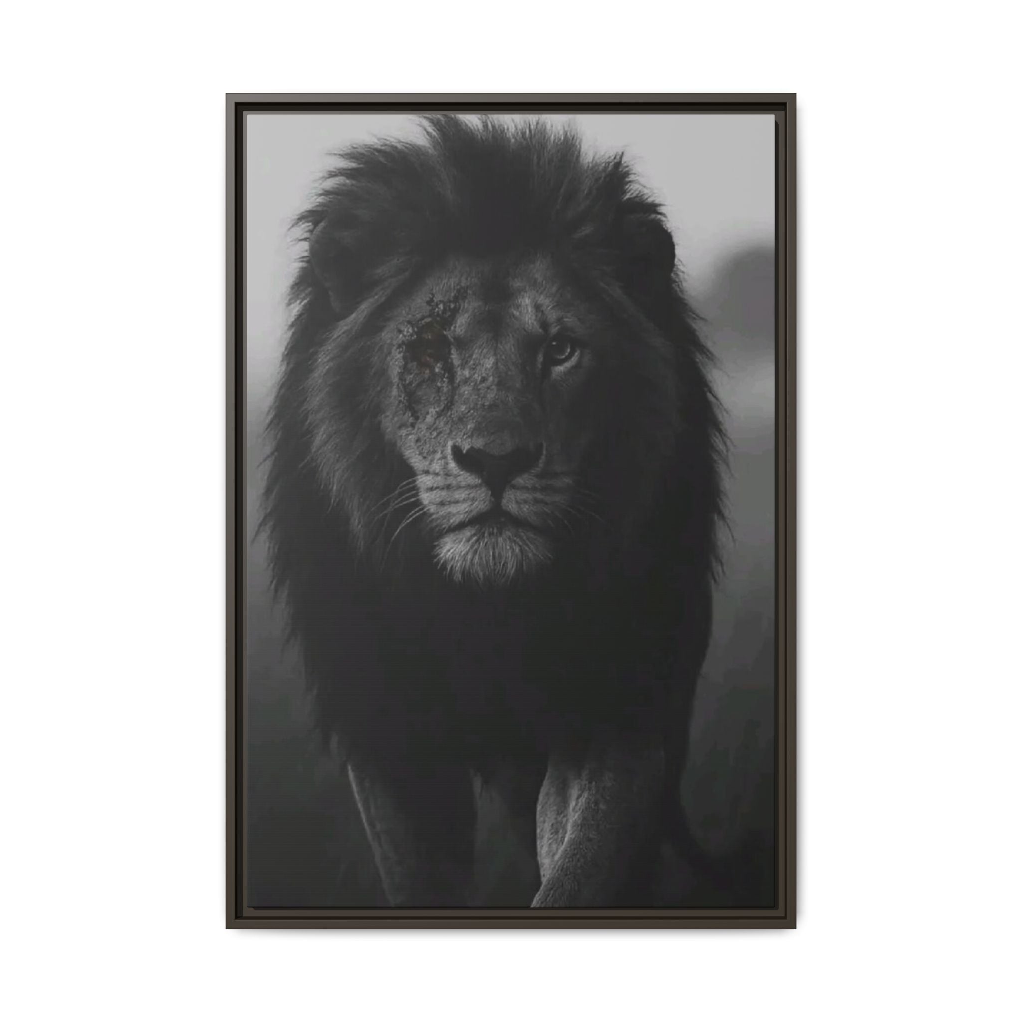 Framed Matte Canvas Lion Wall Art – Black & White Majestic Lion Print