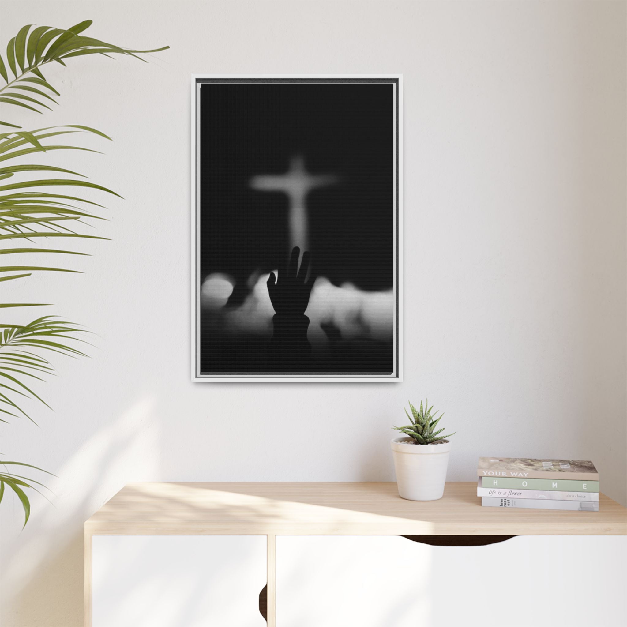 Framed Matte Canvas - Worship Silhouette Cross Wall Art