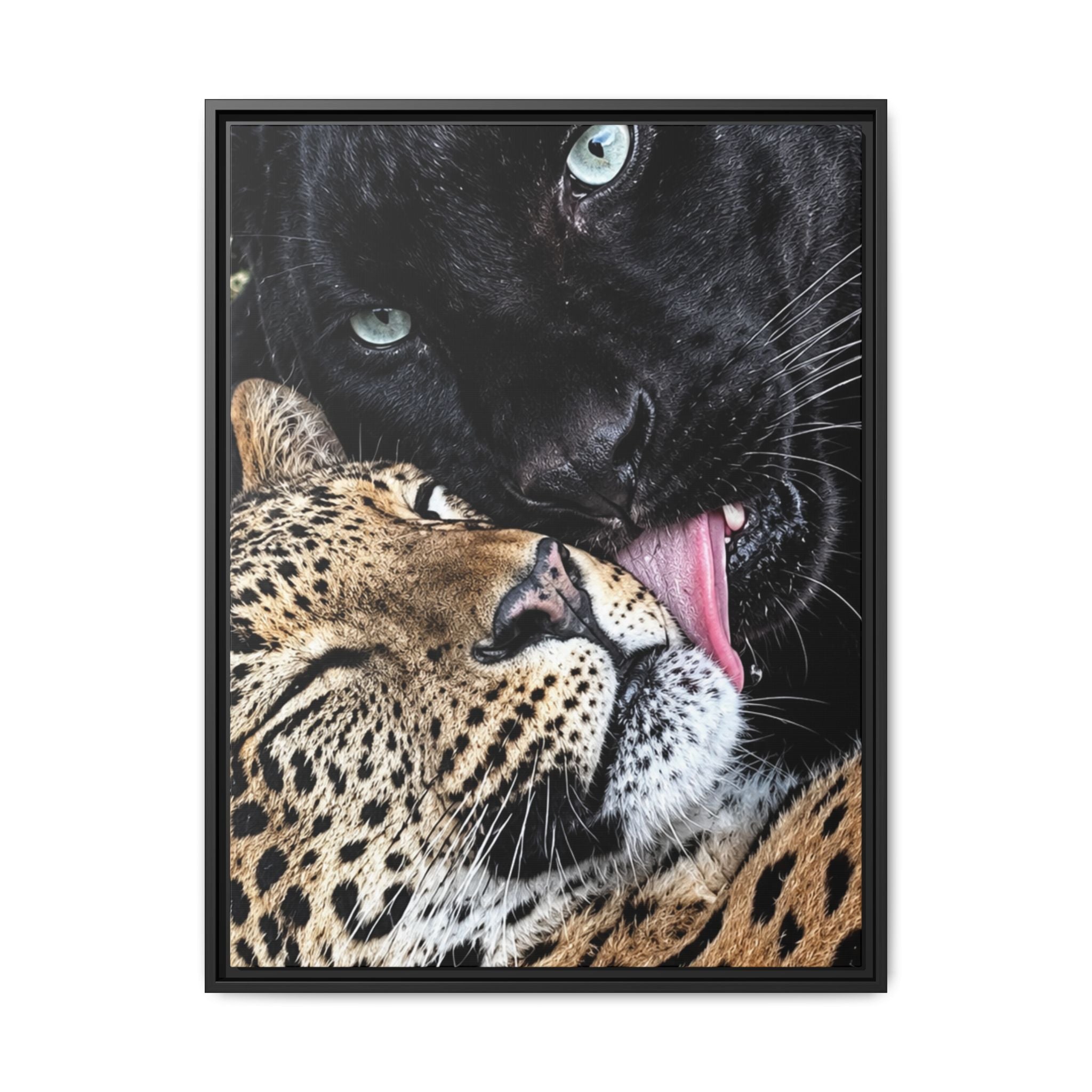 Big Cat Portrait Matte Canvas Framed — 'Perfect' Love-Themed Multi-Color Wall Art