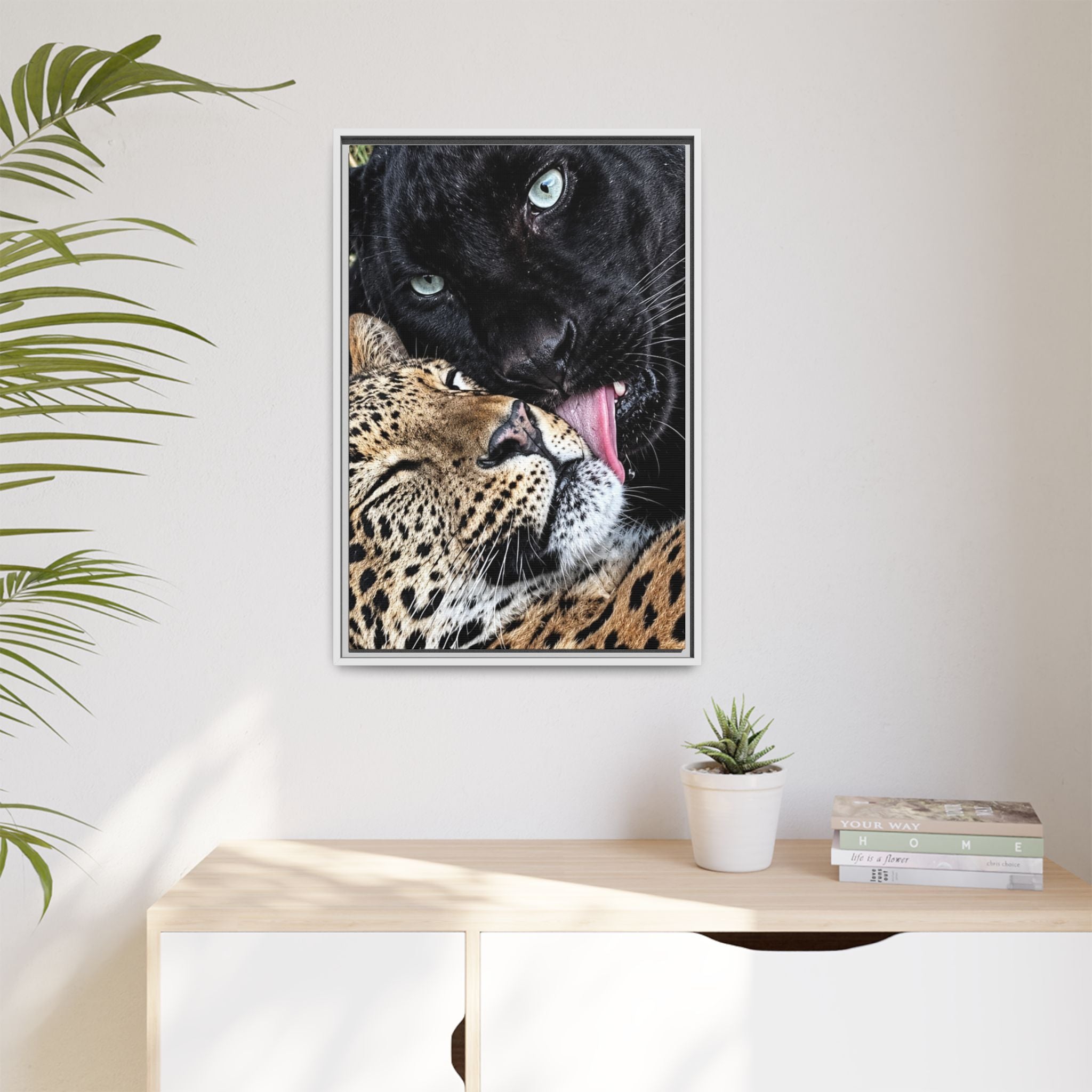 Big Cat Portrait Matte Canvas Framed — 'Perfect' Love-Themed Multi-Color Wall Art