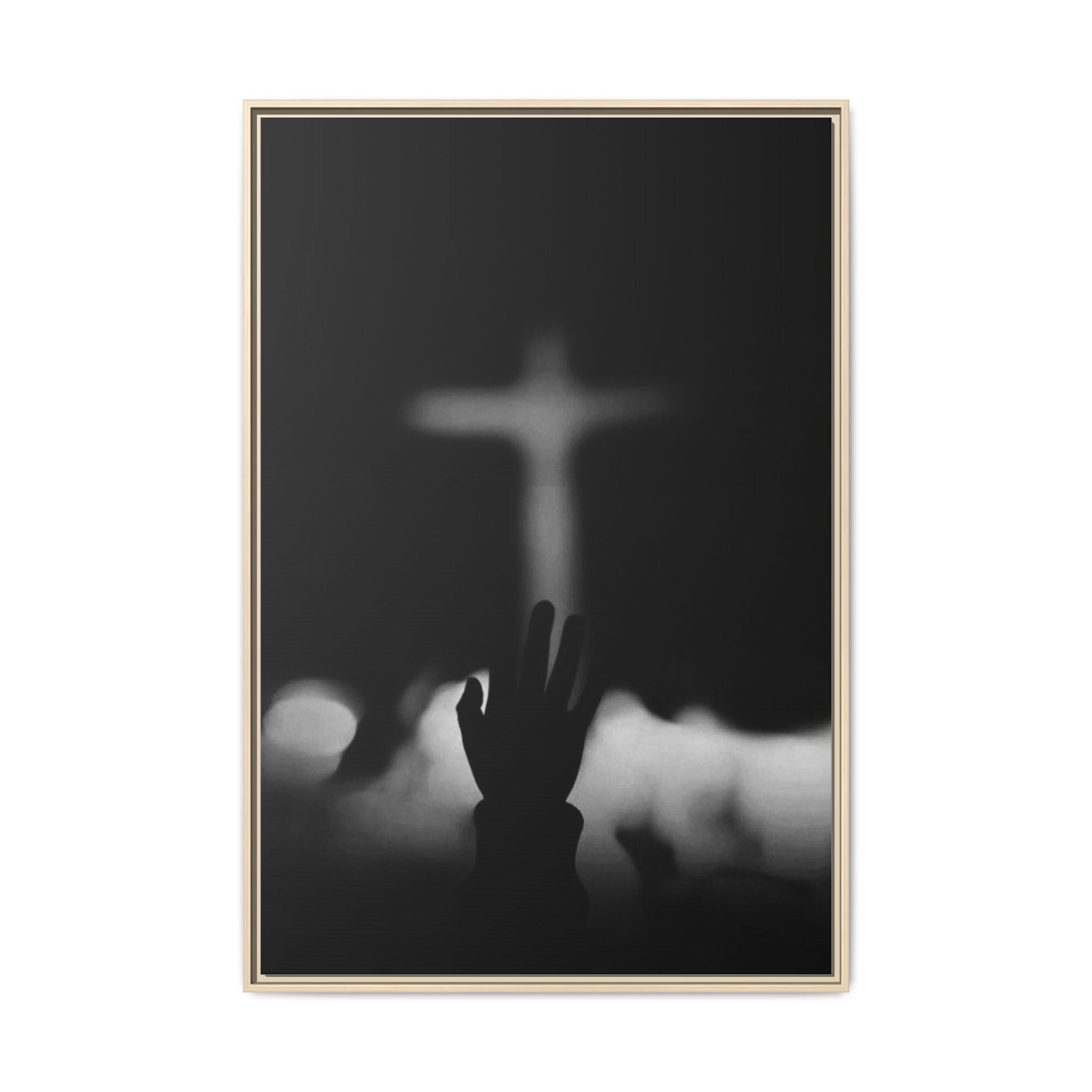 Framed Matte Canvas - Worship Silhouette Cross Wall Art