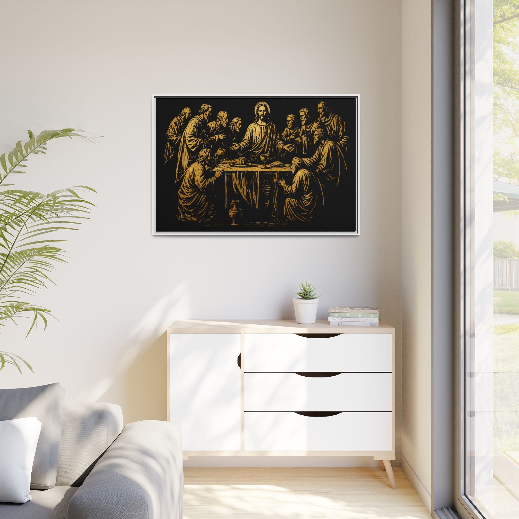 Framed Matte Canvas - The Last Supper Gold Illustration