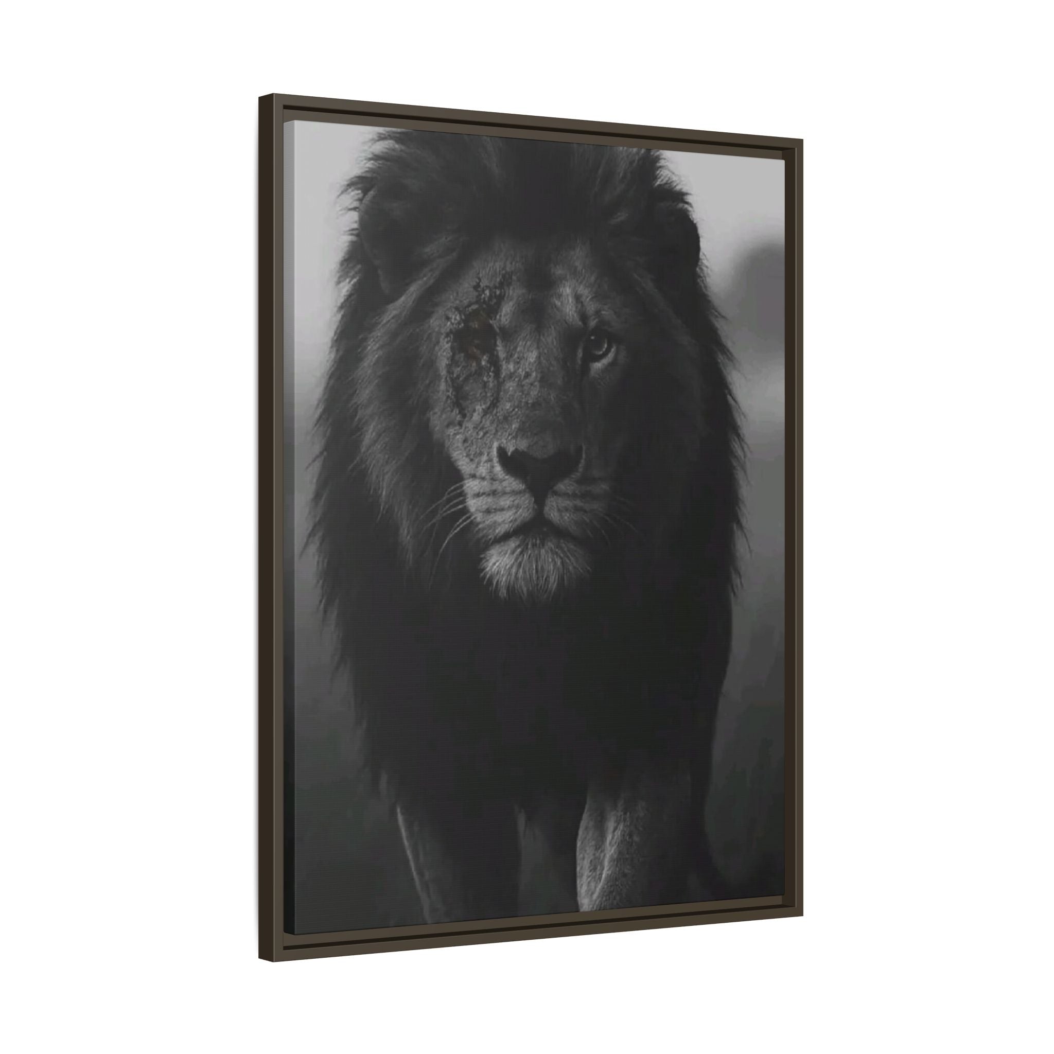 Framed Matte Canvas Lion Wall Art – Black & White Majestic Lion Print