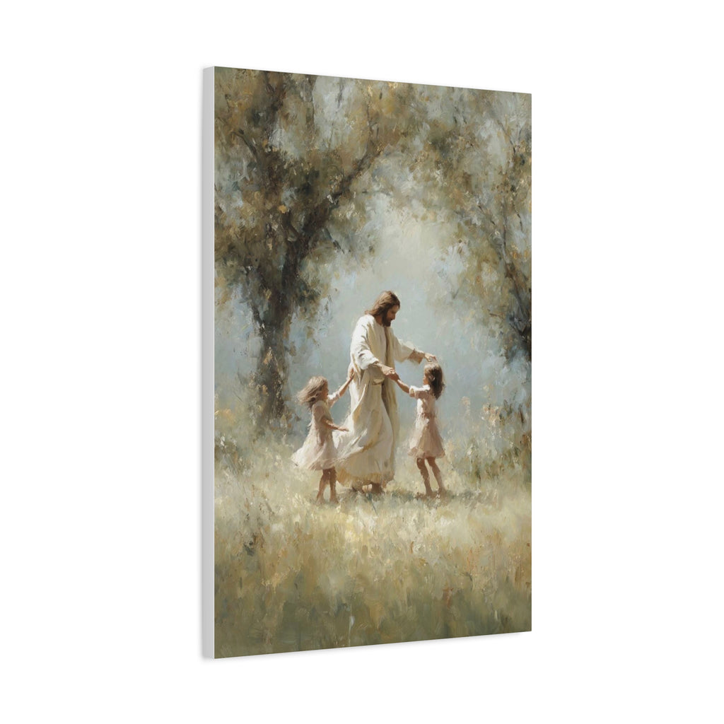 Jesus Dancing with Children Matte Canvas Wall Art — Religious Christian Home Decor