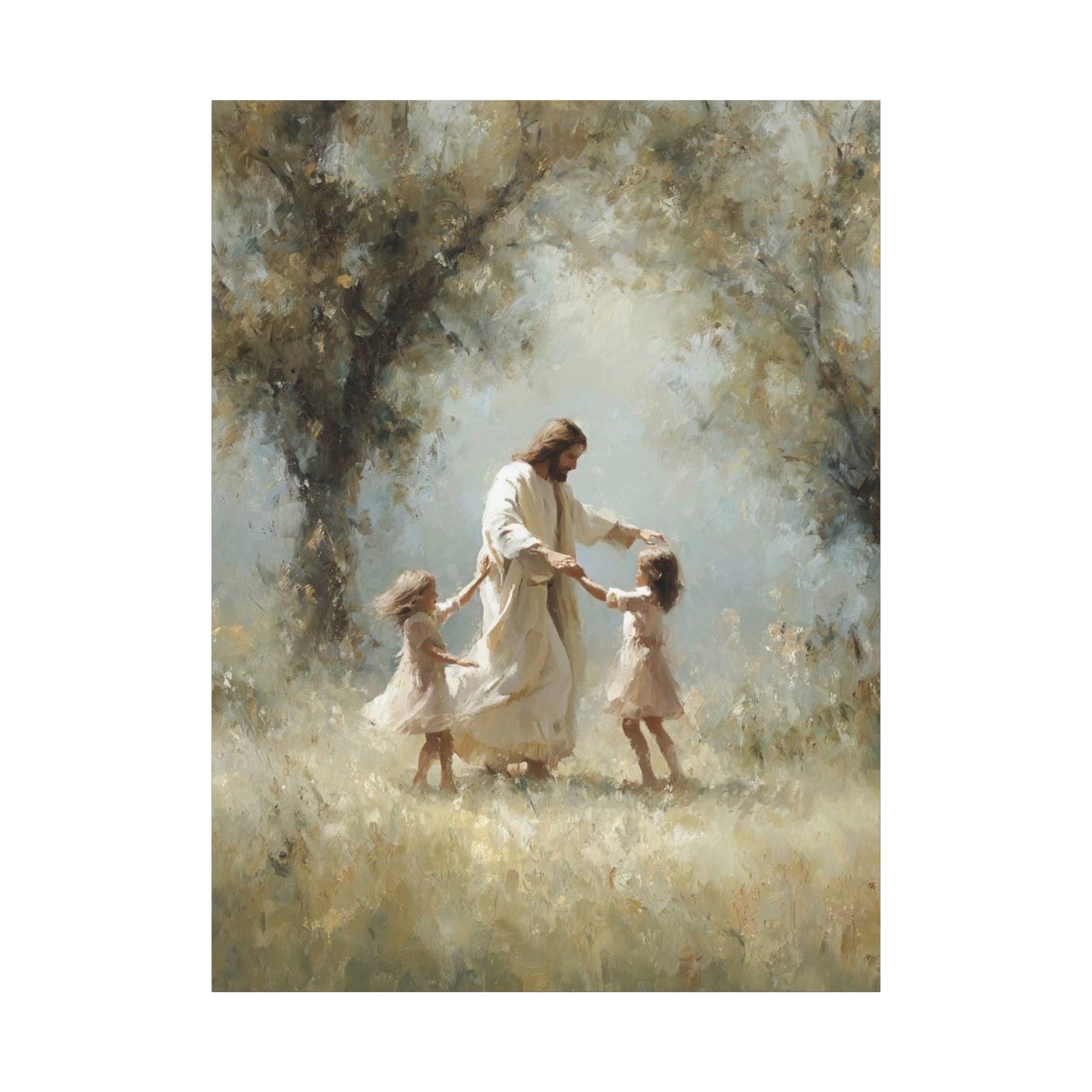 Jesus Dancing with Children Matte Canvas Wall Art — Religious Christian Home Decor