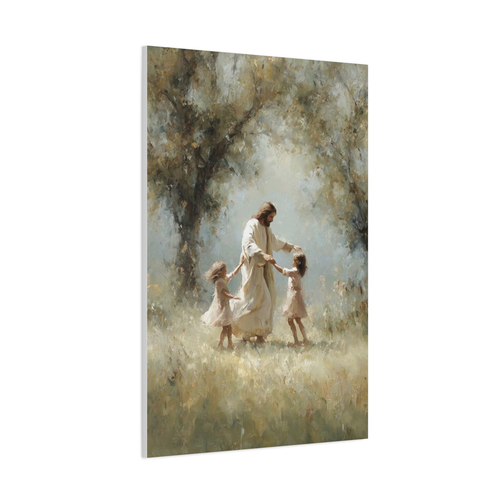 Jesus Dancing with Children Matte Canvas Wall Art — Religious Christian Home Decor