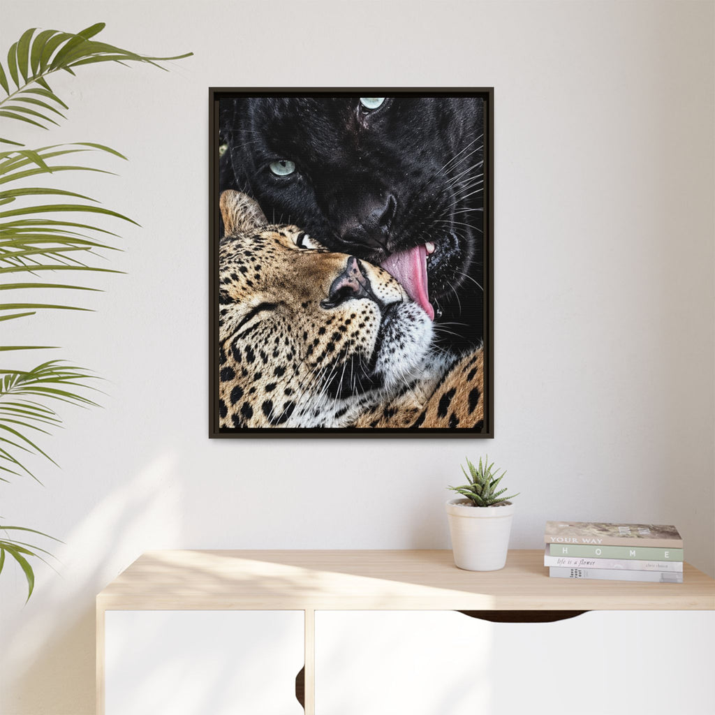 Big Cat Portrait Matte Canvas Framed — 'Perfect' Love-Themed Multi-Color Wall Art
