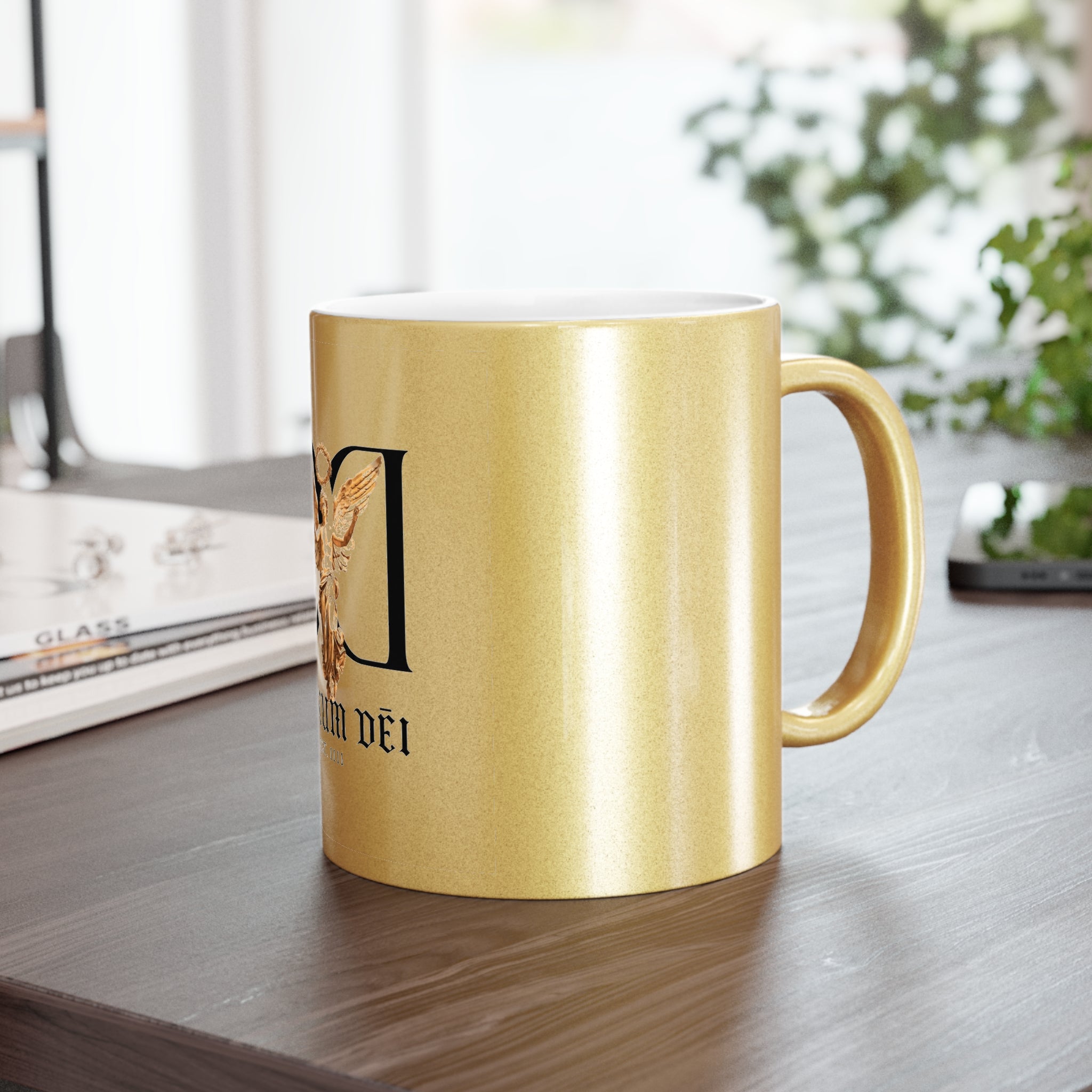 Metallic Ceramic Mug — Donum Dei Angel Design (Silver/Gold)