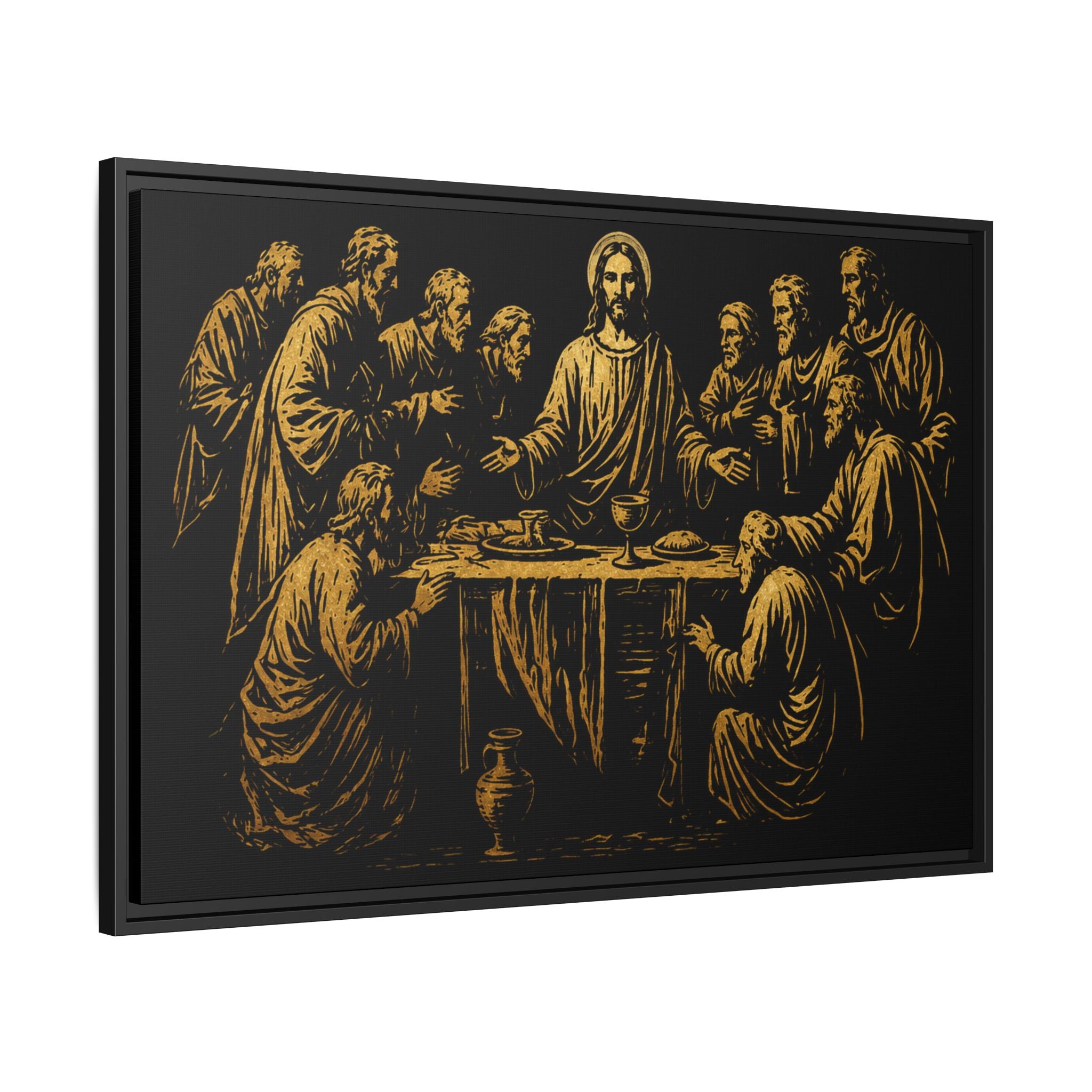 Framed Matte Canvas - The Last Supper Gold Illustration