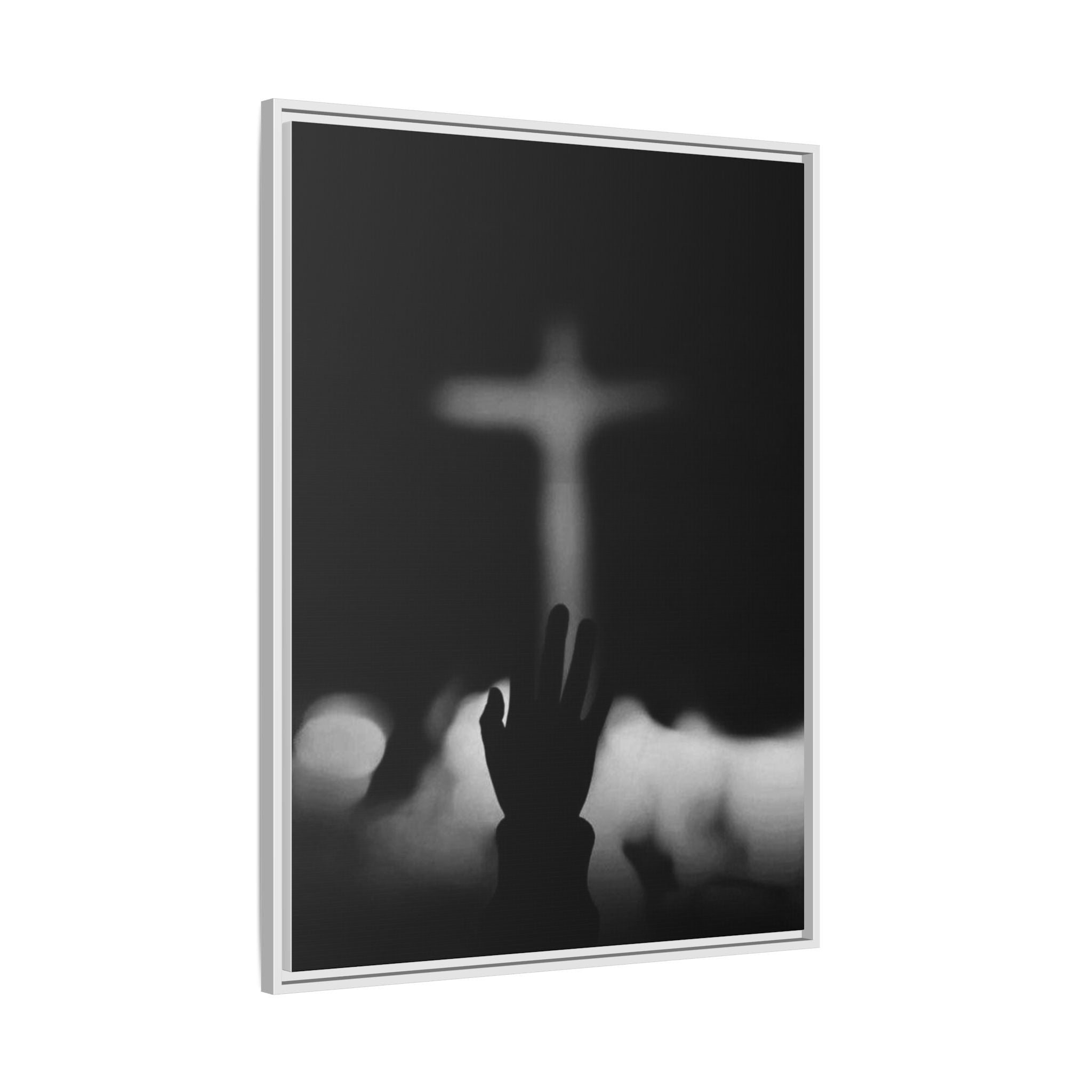 Framed Matte Canvas - Worship Silhouette Cross Wall Art