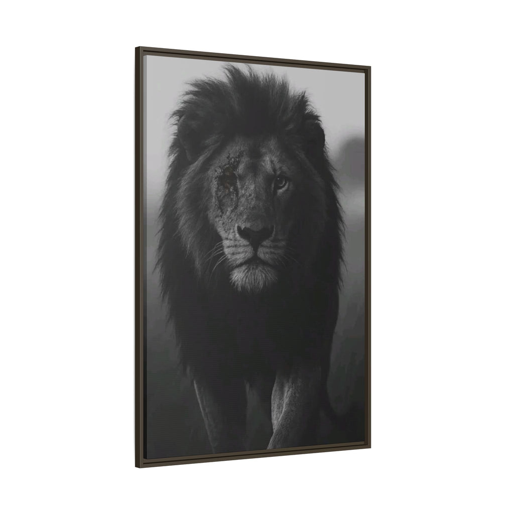 Framed Matte Canvas Lion Wall Art – Black & White Majestic Lion Print