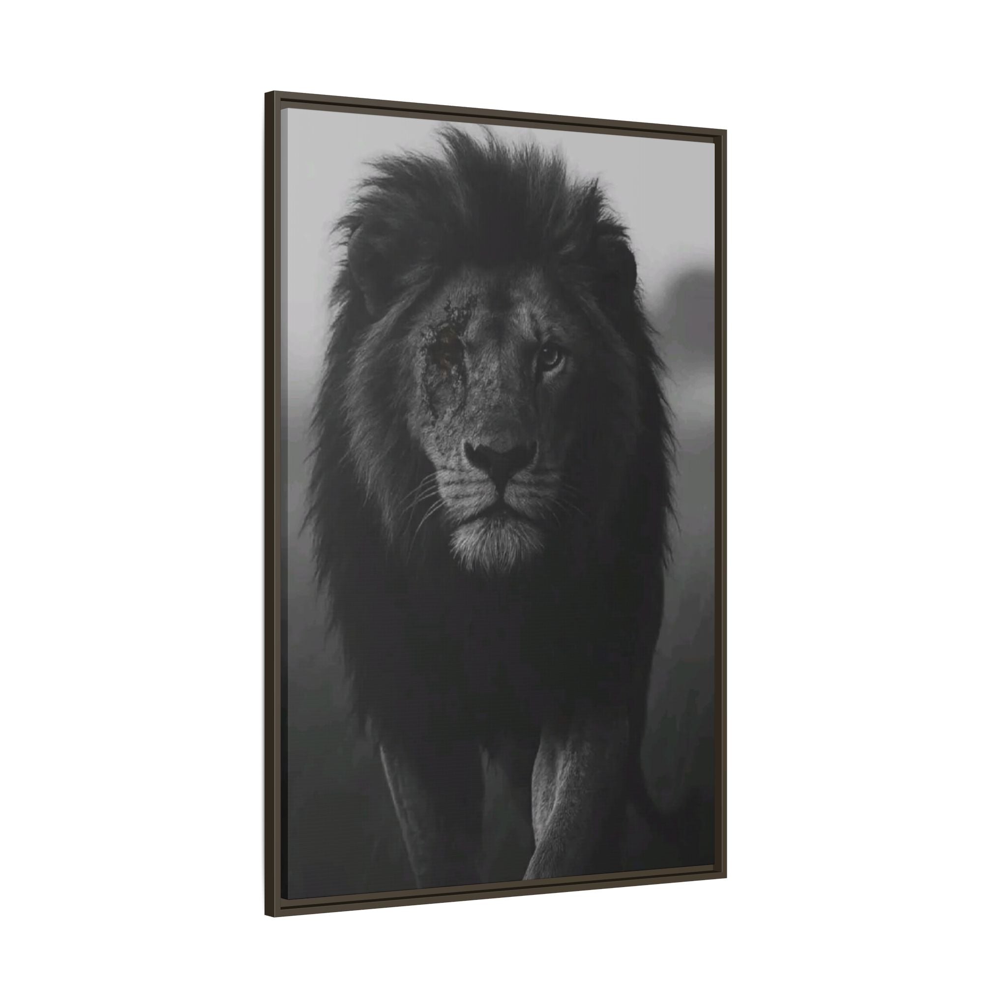 Framed Matte Canvas Lion Wall Art – Black & White Majestic Lion Print