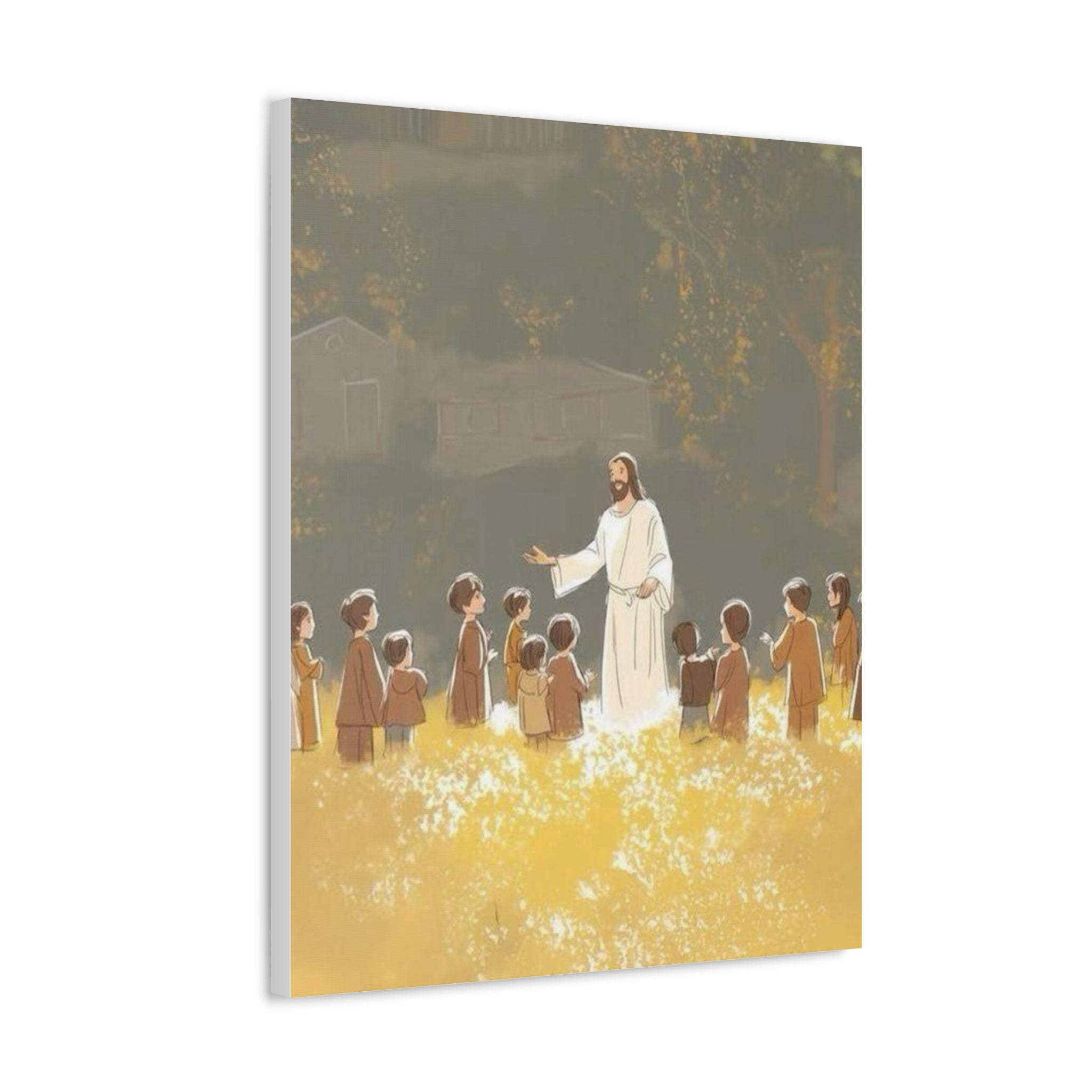 Jesus Teaching Children Stretched Canvas Wall Art — Inspirational Religious Home Decor