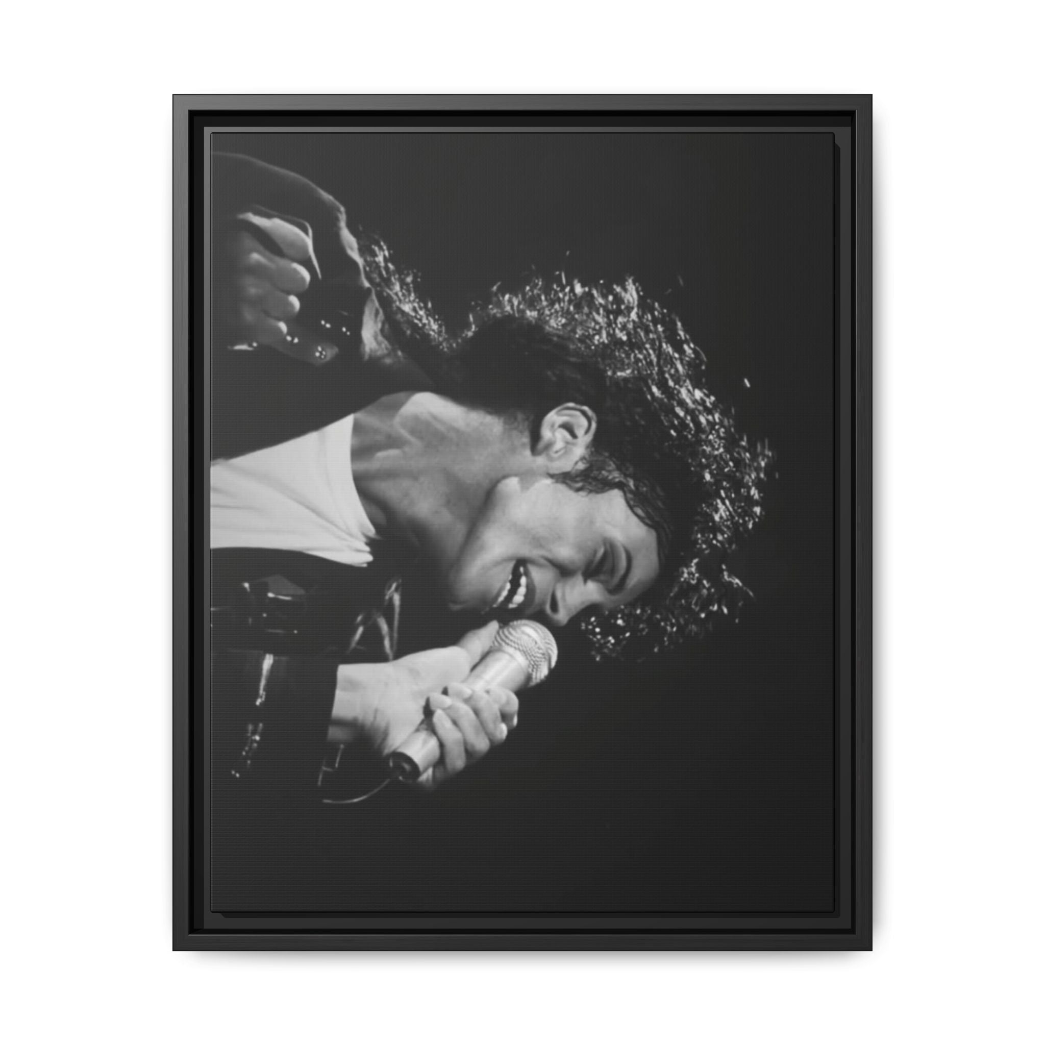 Black & White Rock Singer Matte Canvas Print (Framed)
