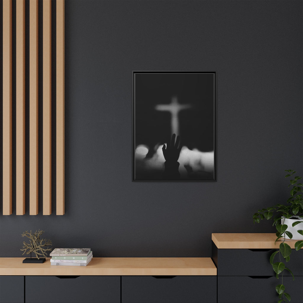 Framed Matte Canvas - Worship Silhouette Cross Wall Art