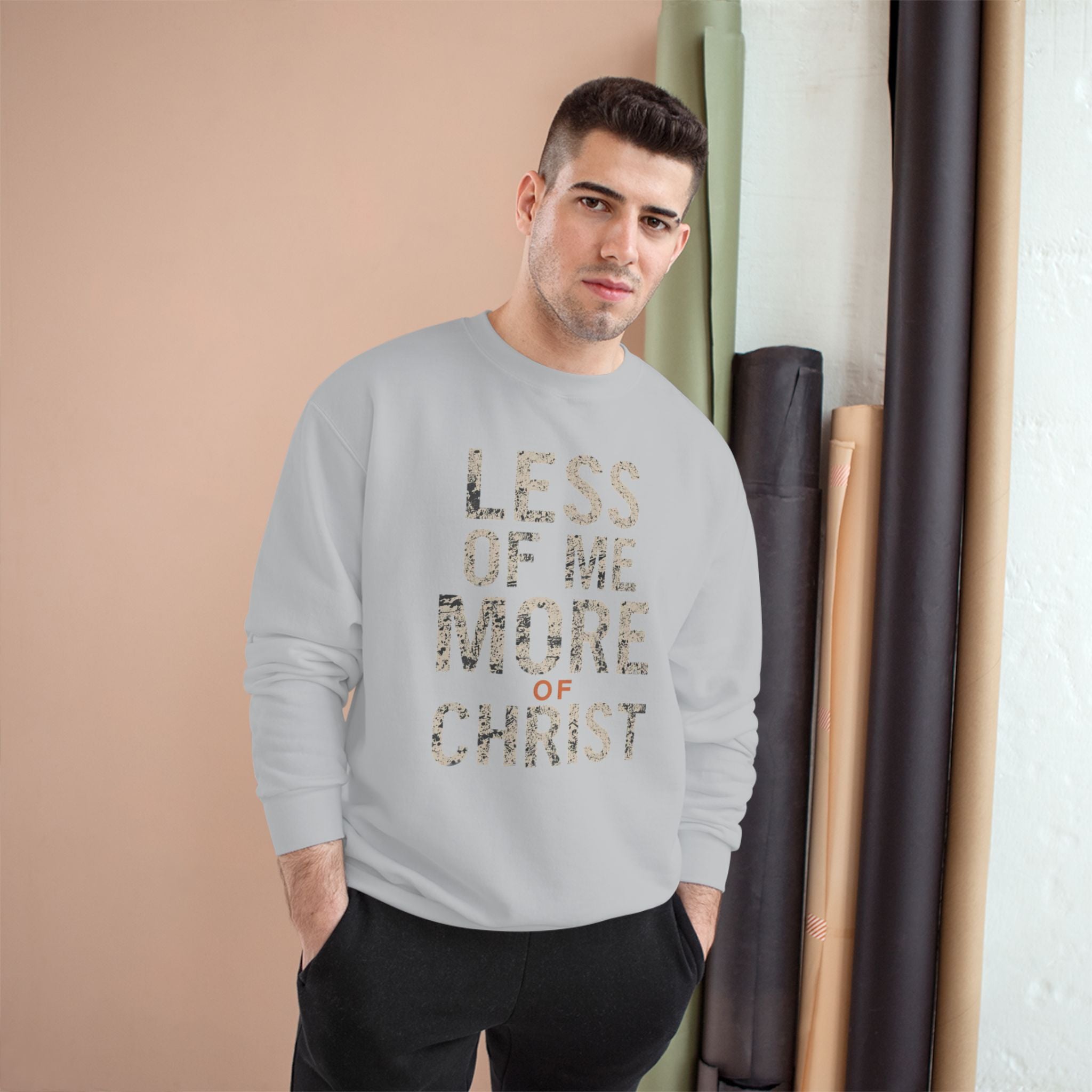 Christian Sweatshirt — "Less of Me, More of Christ" Inspirational Crewneck