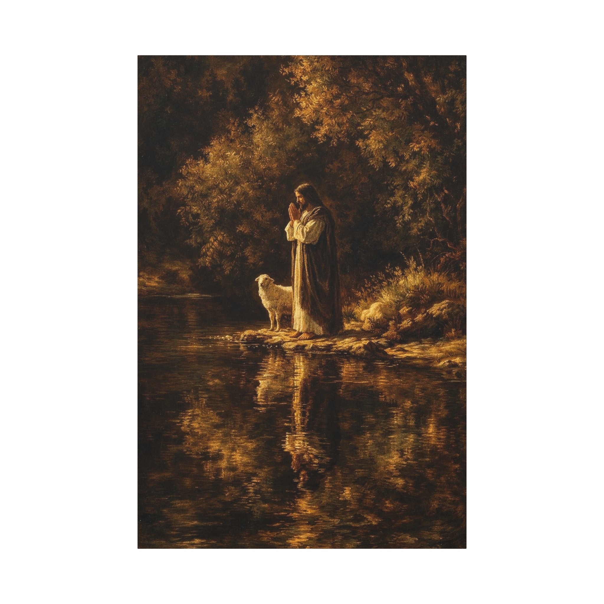 Jesus with Lamb Matte Canvas Wall Art – Peaceful Christian Religious Decor