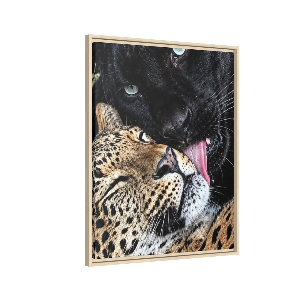 Big Cat Portrait Matte Canvas Framed — 'Perfect' Love-Themed Multi-Color Wall Art