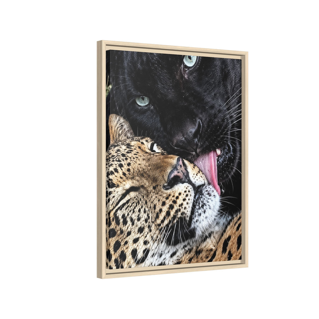 Big Cat Portrait Matte Canvas Framed — 'Perfect' Love-Themed Multi-Color Wall Art
