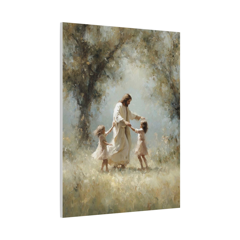 Jesus Dancing with Children Matte Canvas Wall Art — Religious Christian Home Decor