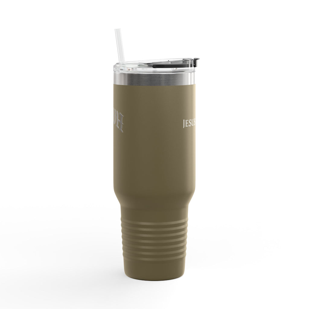 40oz Insulated Travel Mug — White Stainless Tumbler with Lid & Straw