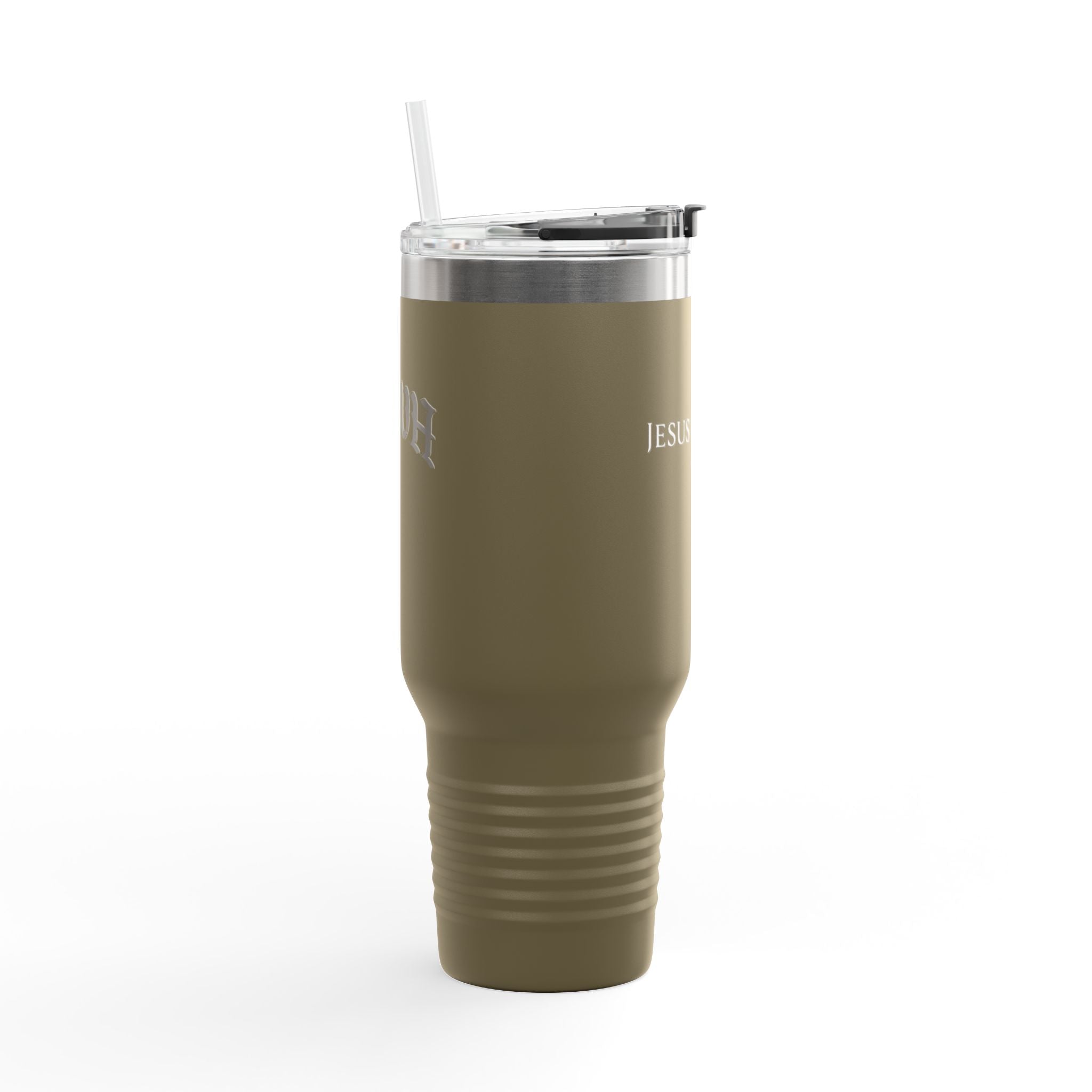 40oz Insulated Travel Mug — White Stainless Tumbler with Lid & Straw