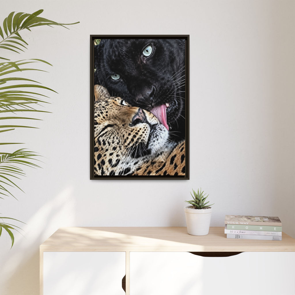 Big Cat Portrait Matte Canvas Framed — 'Perfect' Love-Themed Multi-Color Wall Art