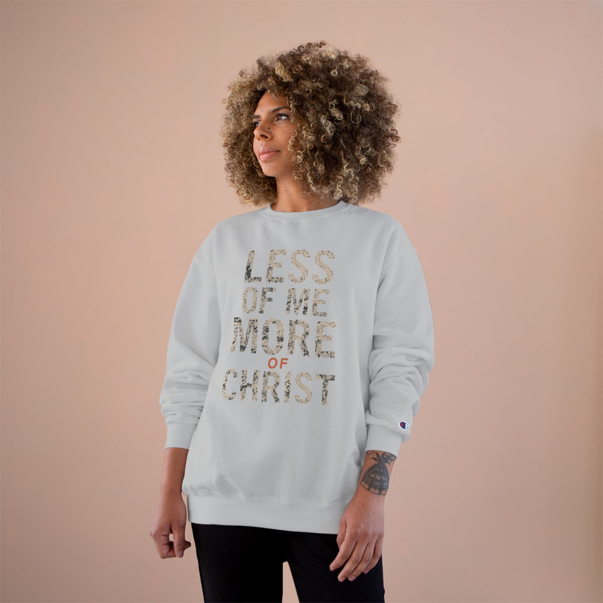 Christian Sweatshirt — "Less of Me, More of Christ" Inspirational Crewneck