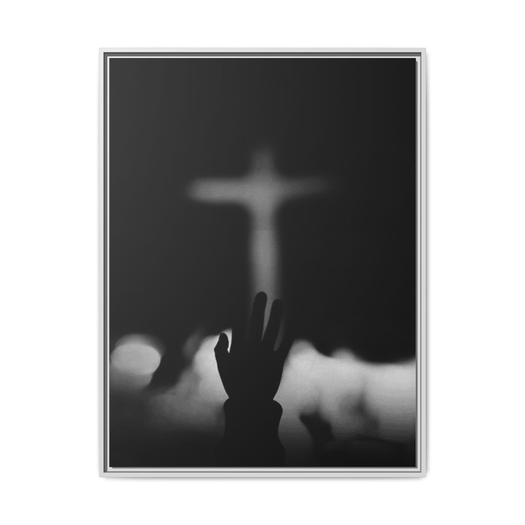 Framed Matte Canvas - Worship Silhouette Cross Wall Art