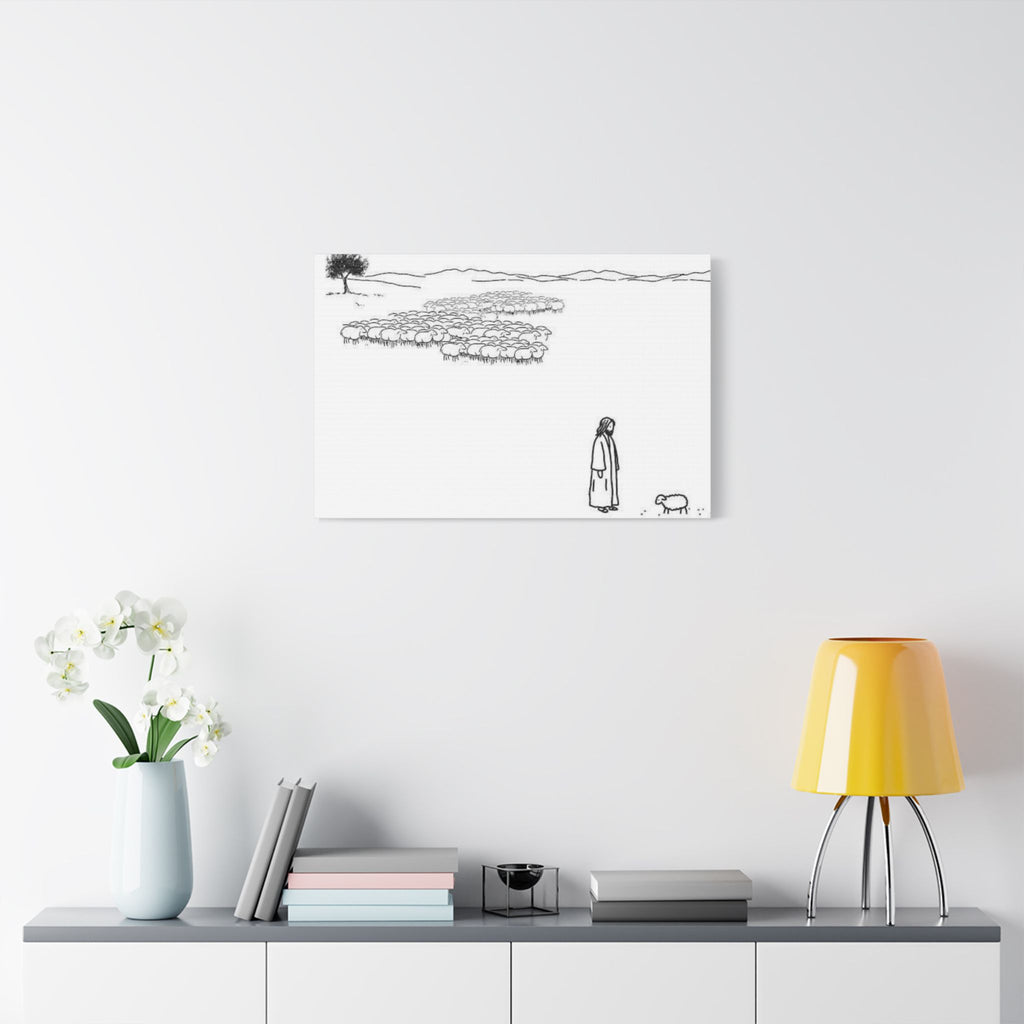 Jesus With One Lost Sheep Satin Canvas Wall Art