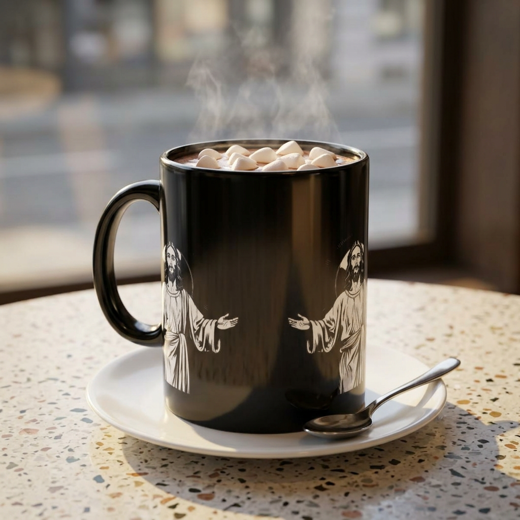 Jesus Outline Black Mug — Christian Faith Coffee Mug (11oz & 15oz)