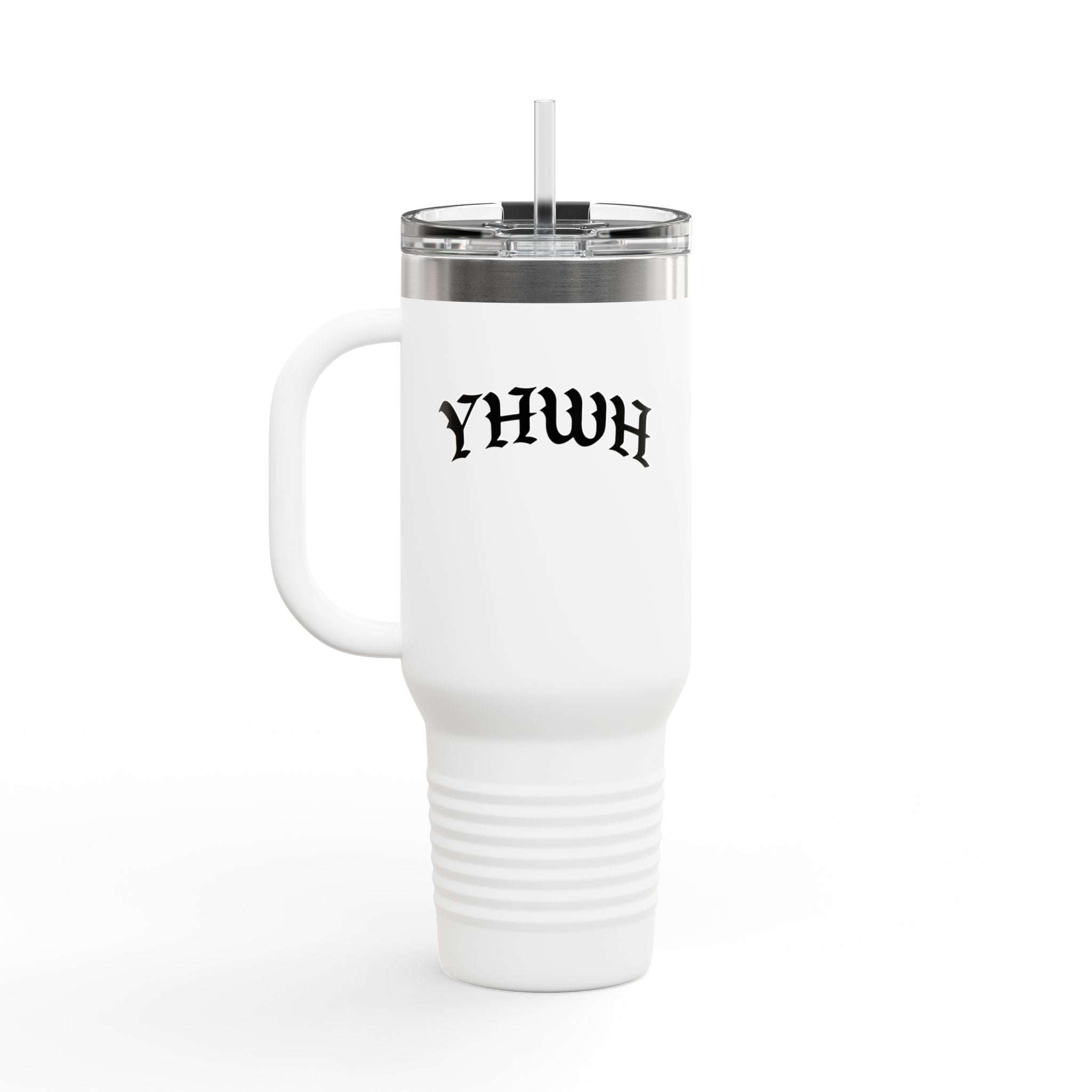 40oz Insulated Travel Mug — White Stainless Tumbler with Lid & Straw