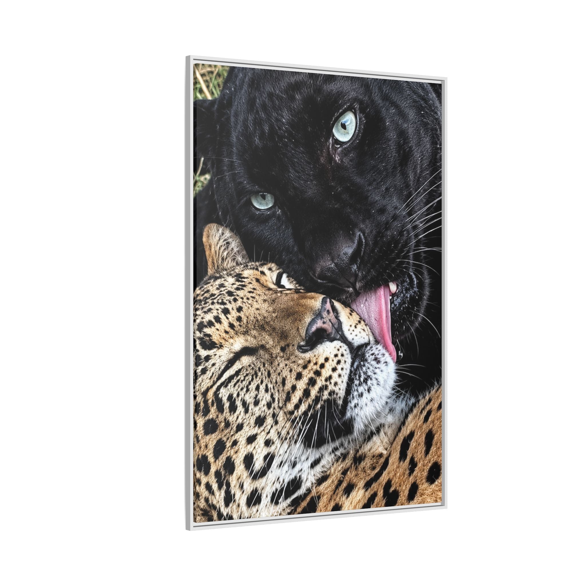 Big Cat Portrait Matte Canvas Framed — 'Perfect' Love-Themed Multi-Color Wall Art