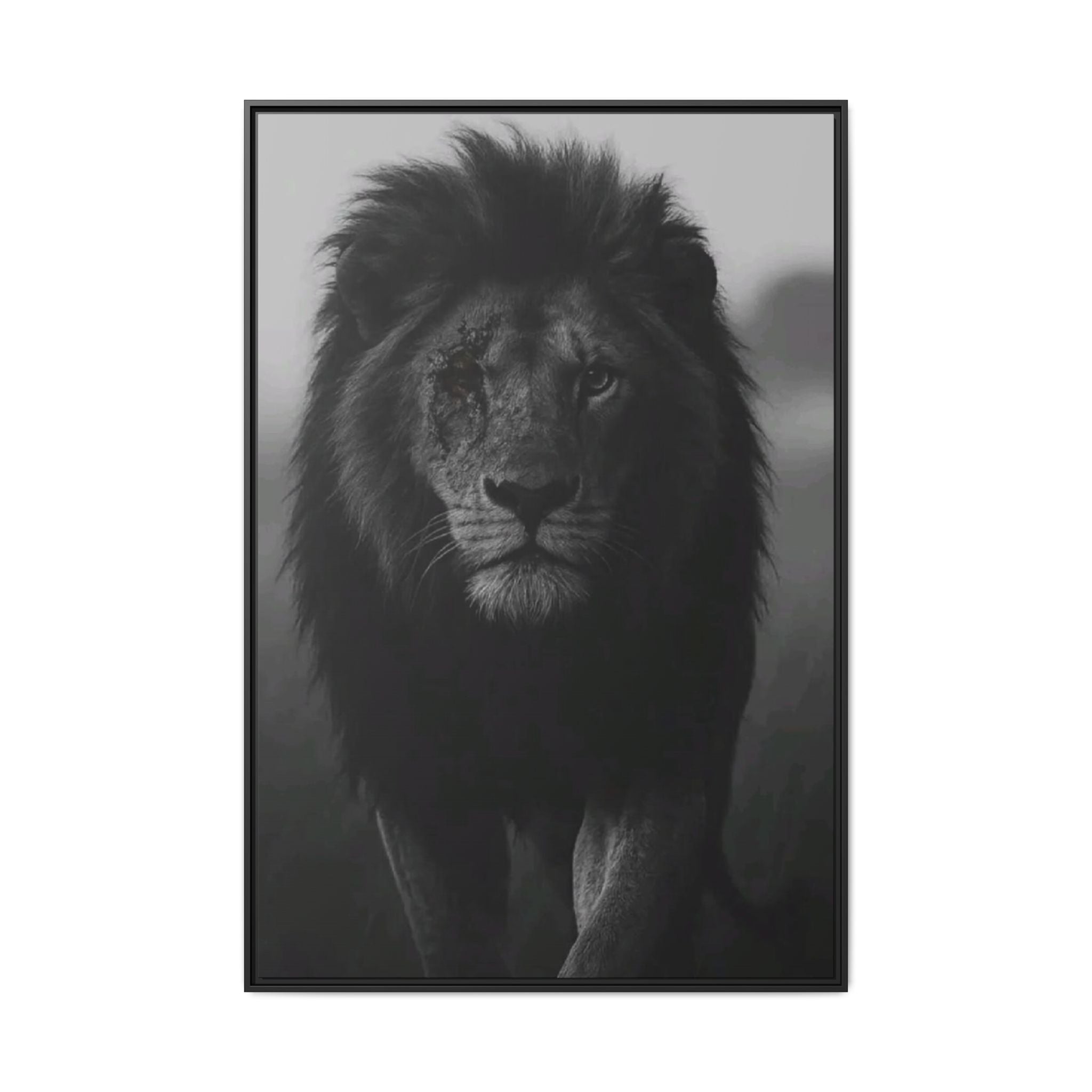 Framed Matte Canvas Lion Wall Art – Black & White Majestic Lion Print