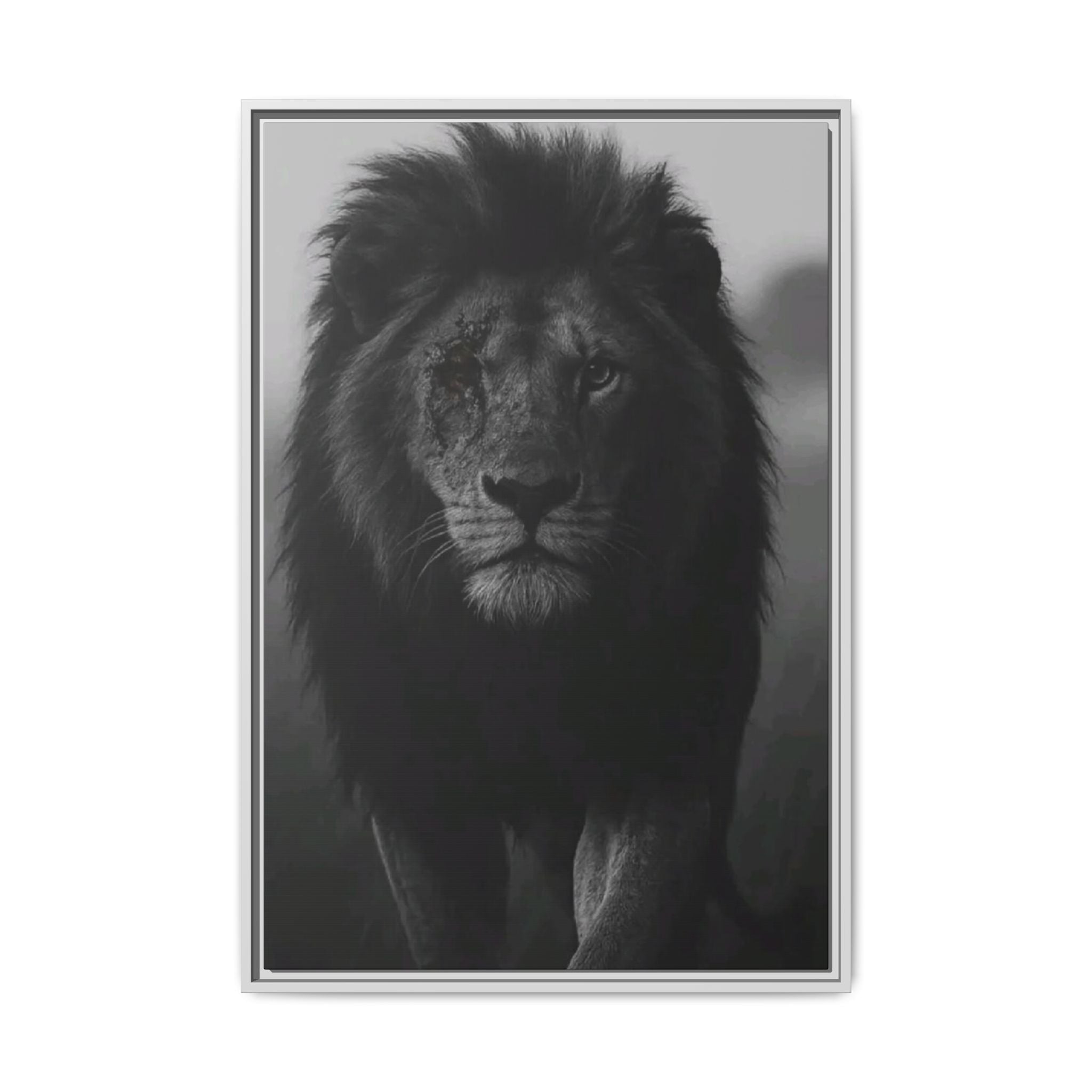 Framed Matte Canvas Lion Wall Art – Black & White Majestic Lion Print