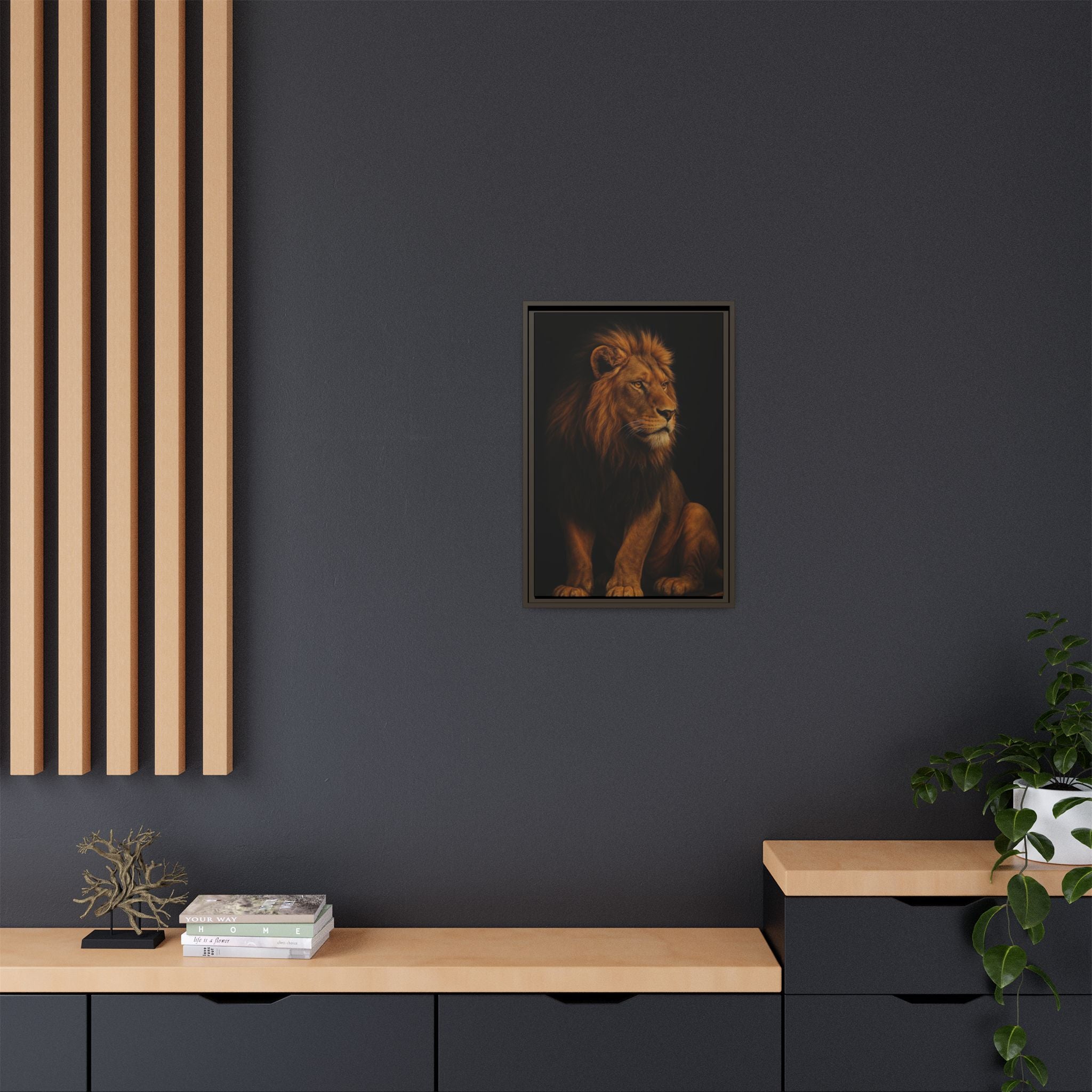 Majestic Lion Framed Canvas Wall Art — Matte Multi-Color