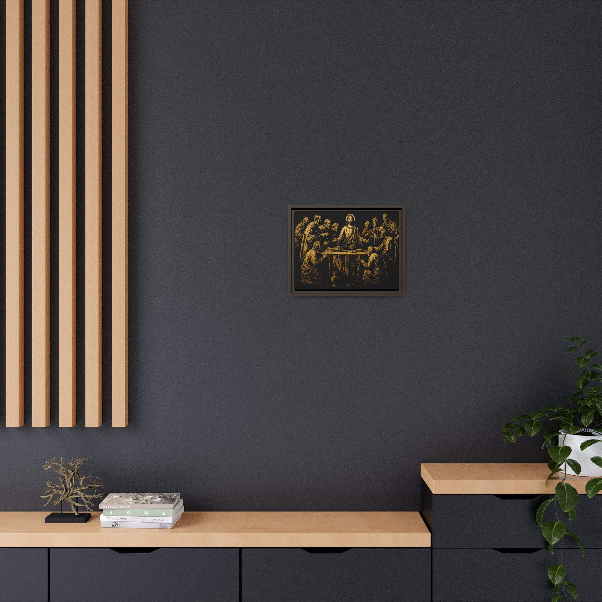 Framed Matte Canvas - The Last Supper Gold Illustration
