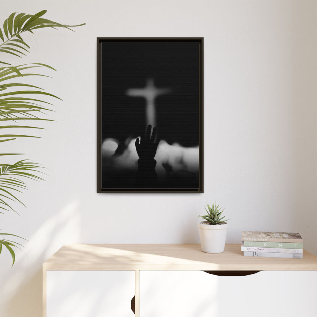 Framed Matte Canvas - Worship Silhouette Cross Wall Art