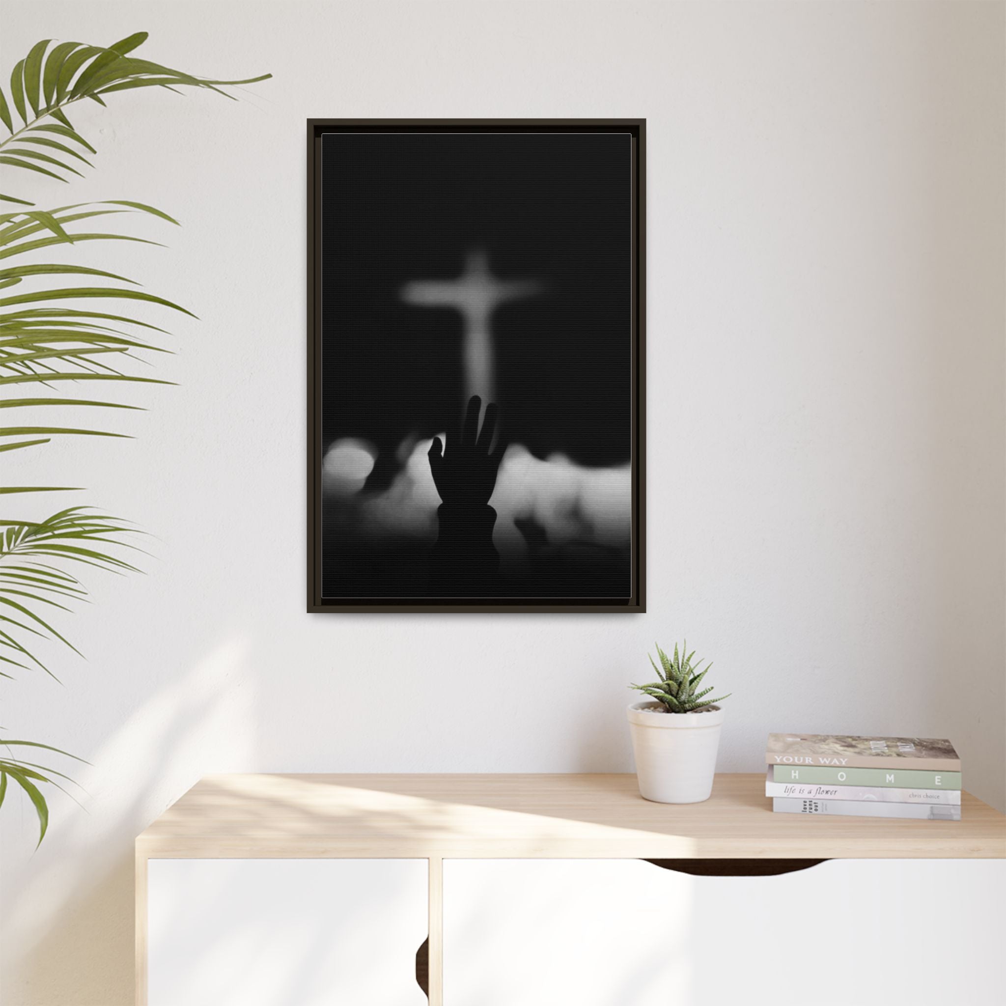 Framed Matte Canvas - Worship Silhouette Cross Wall Art