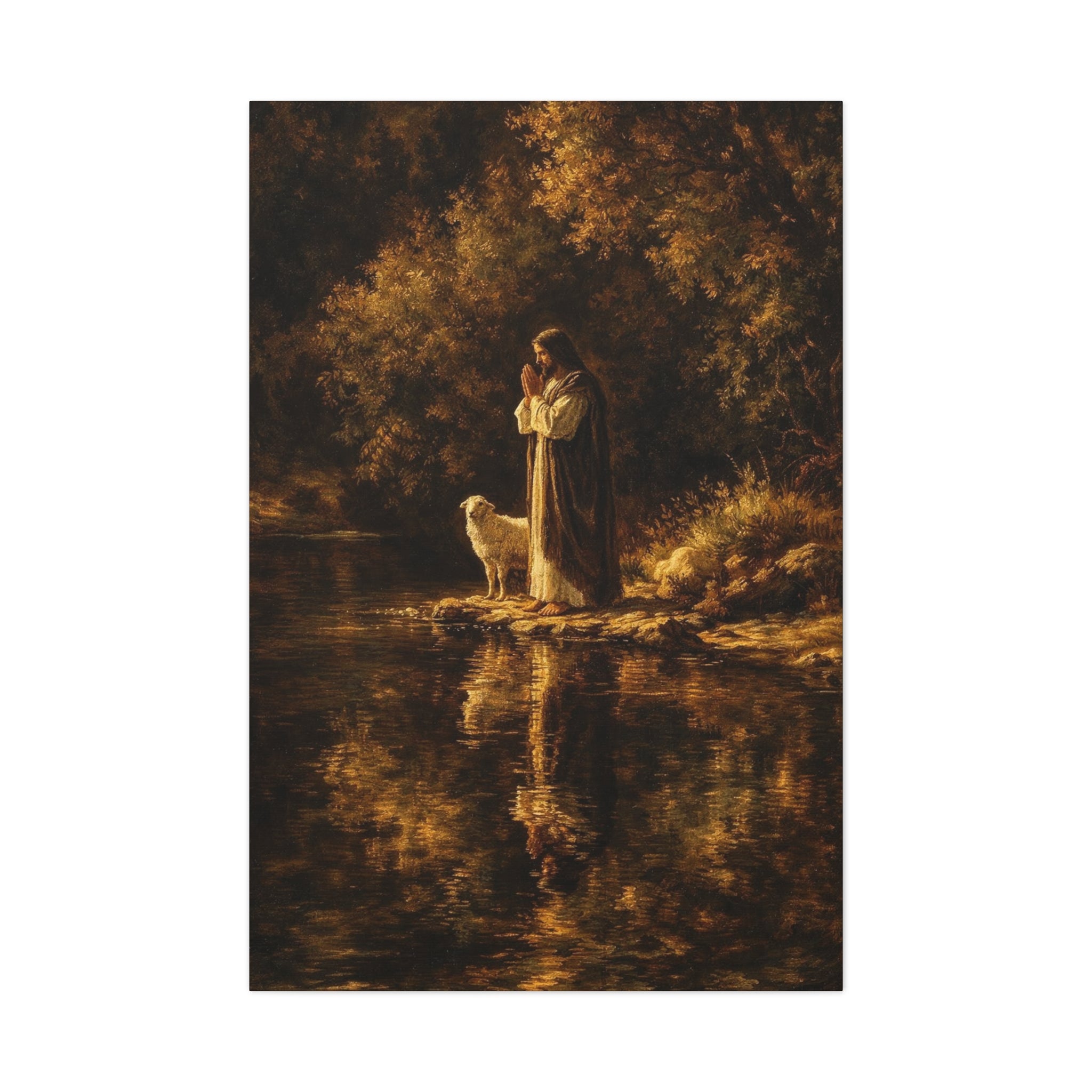 Jesus with Lamb Matte Canvas Wall Art – Peaceful Christian Religious Decor