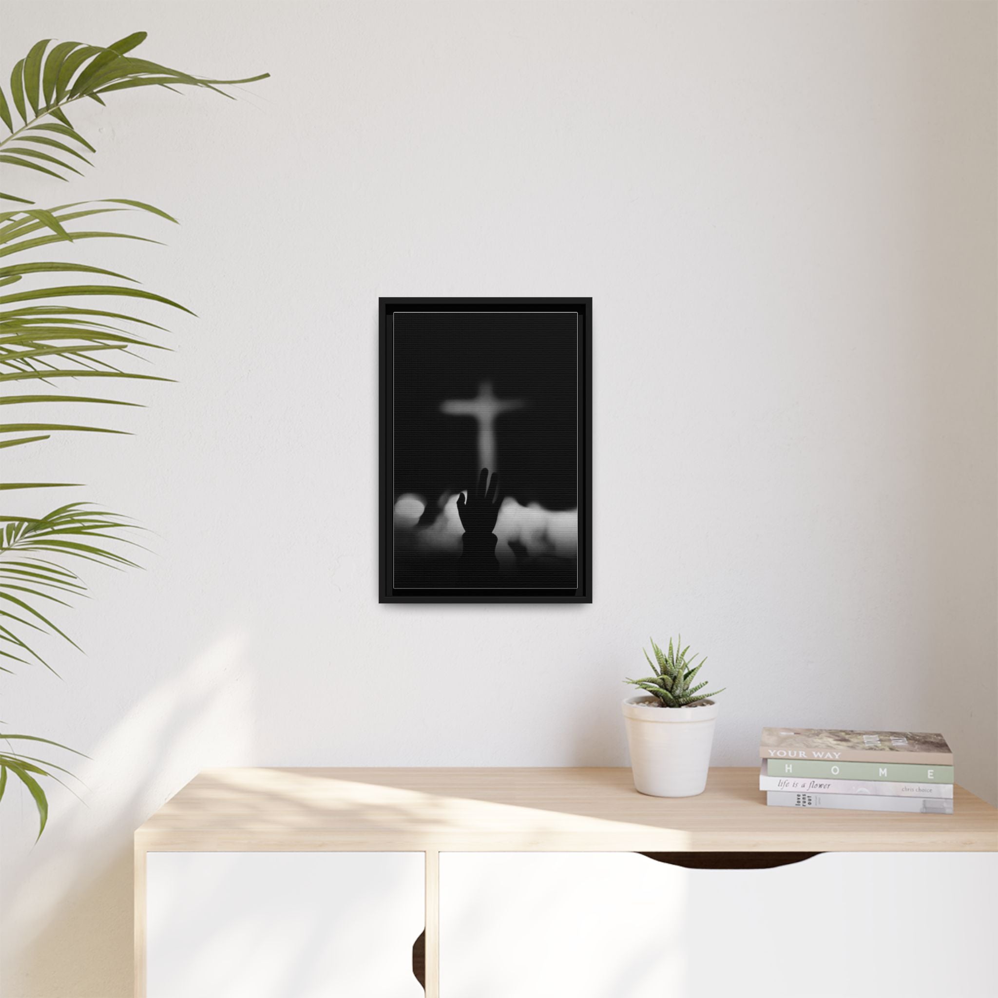 Framed Matte Canvas - Worship Silhouette Cross Wall Art