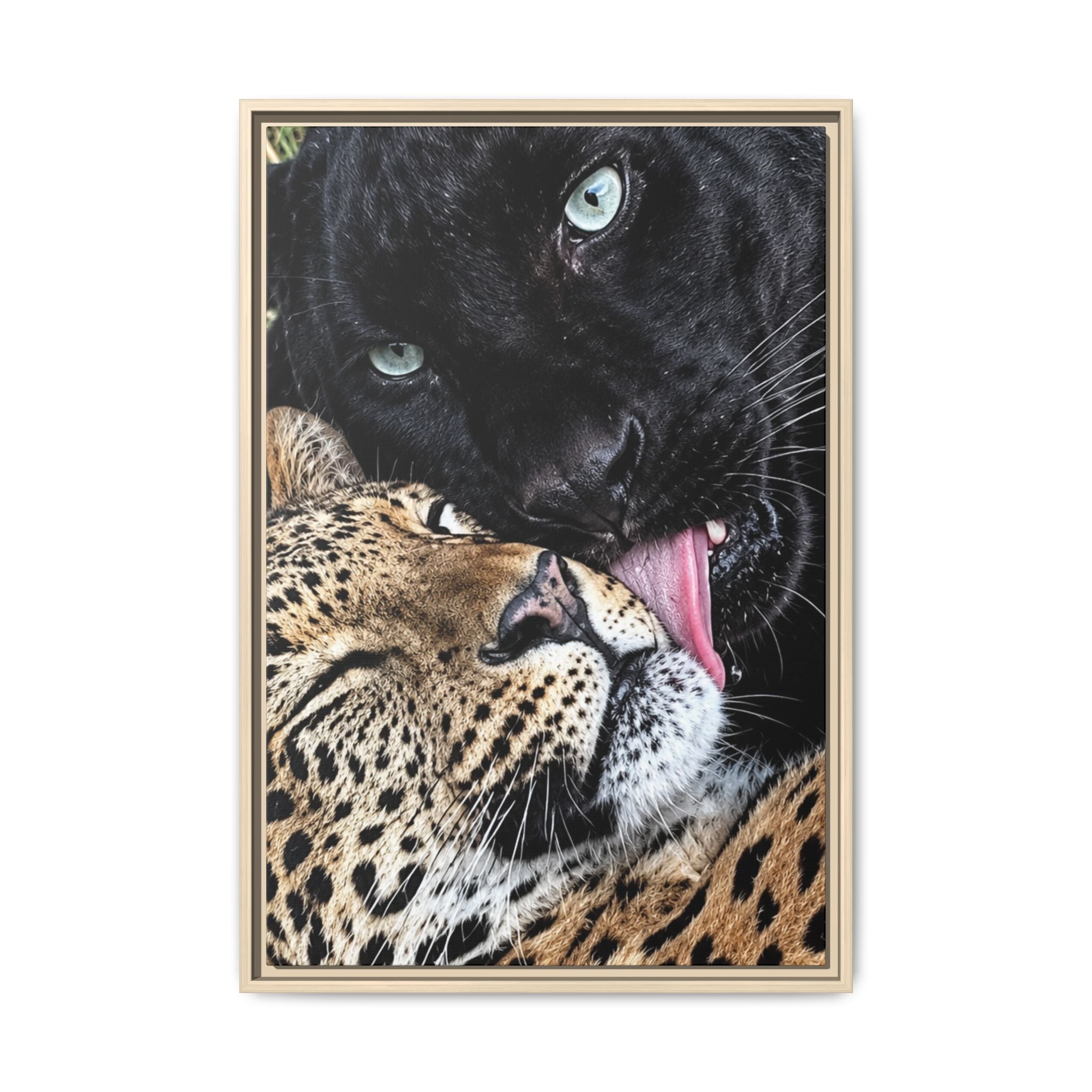 Big Cat Portrait Matte Canvas Framed — 'Perfect' Love-Themed Multi-Color Wall Art