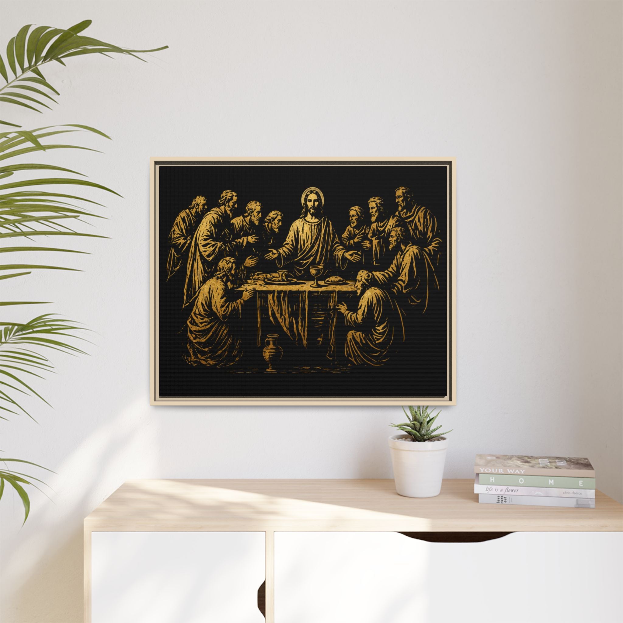 Framed Matte Canvas - The Last Supper Gold Illustration