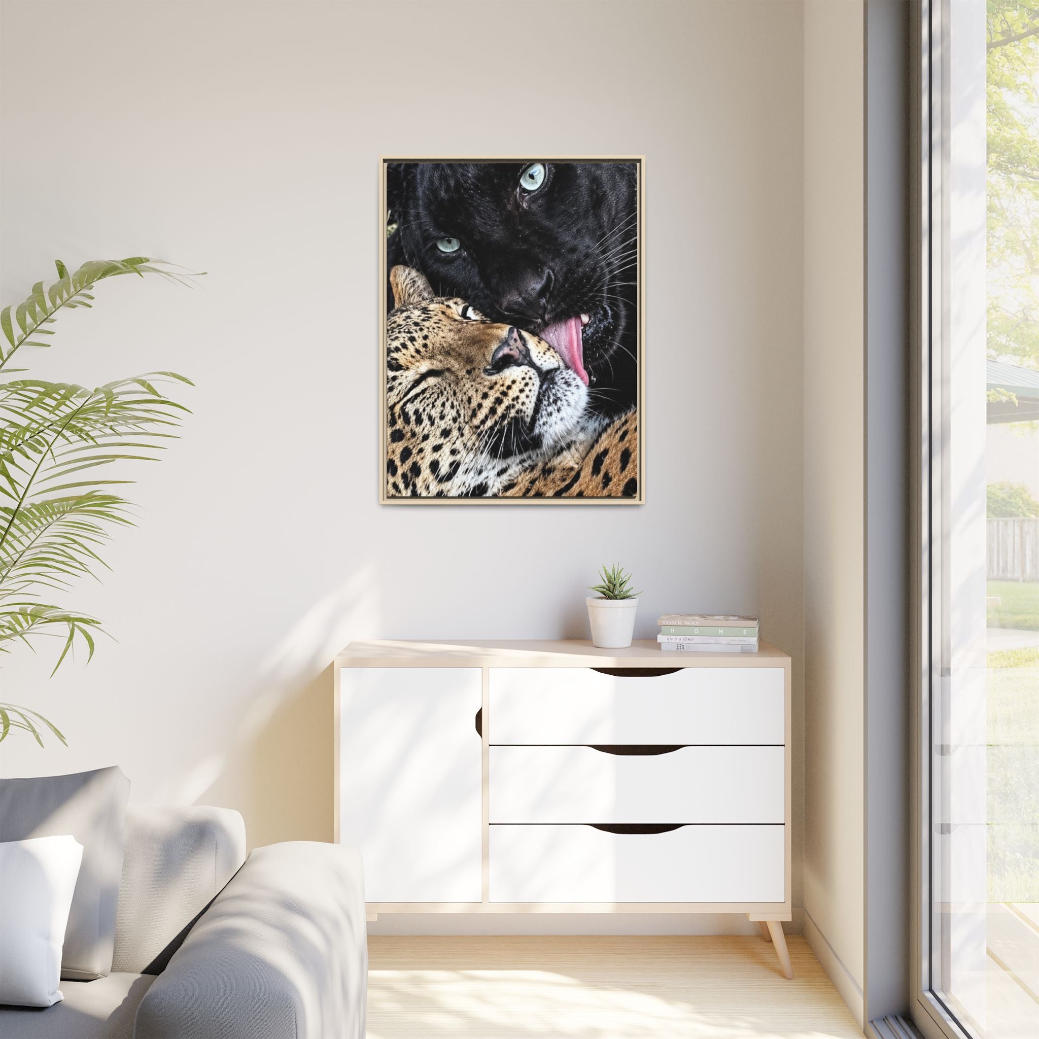 Big Cat Portrait Matte Canvas Framed — 'Perfect' Love-Themed Multi-Color Wall Art
