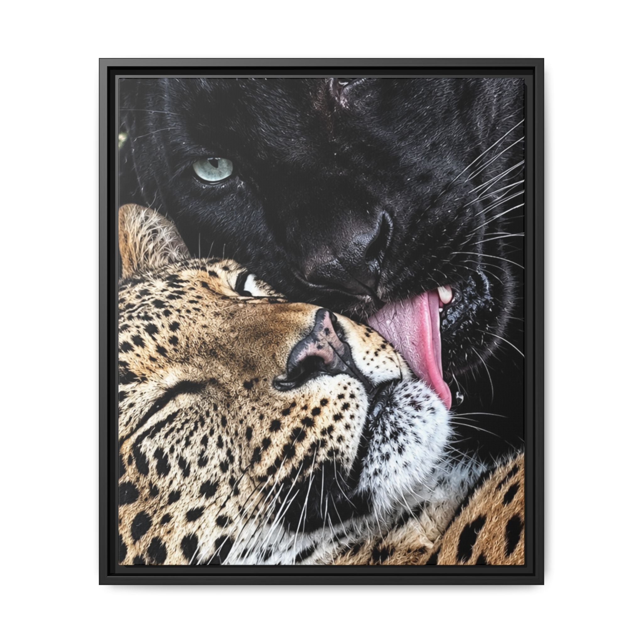 Big Cat Portrait Matte Canvas Framed — 'Perfect' Love-Themed Multi-Color Wall Art