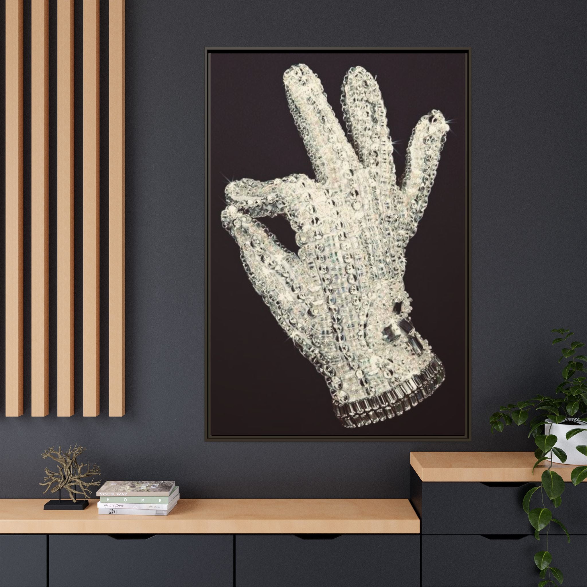 Framed Art - Crystal Glove on Black Matte Canvas