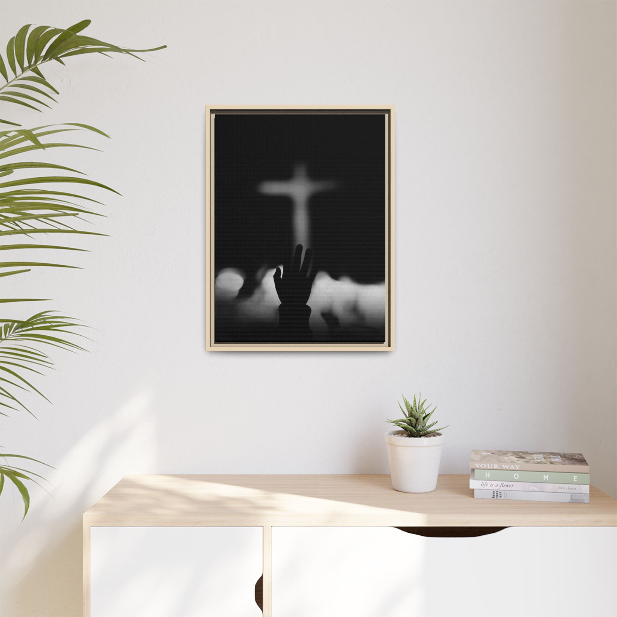 Framed Matte Canvas - Worship Silhouette Cross Wall Art