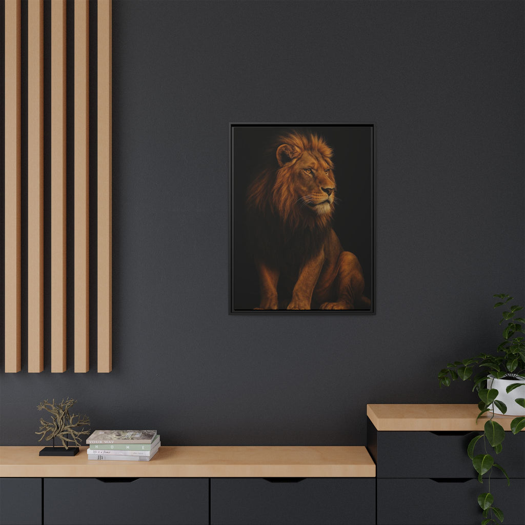 Majestic Lion Framed Canvas Wall Art — Matte Multi-Color