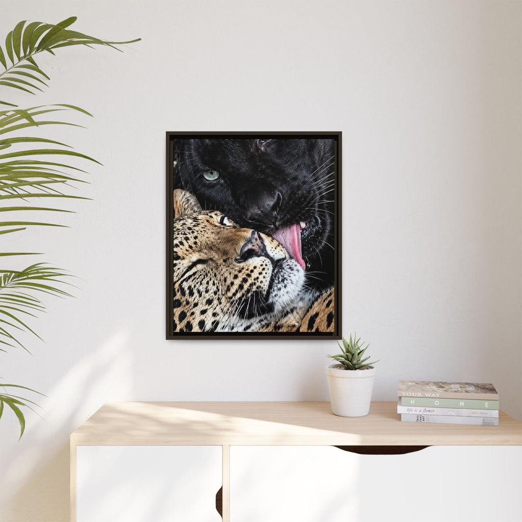 Big Cat Portrait Matte Canvas Framed — 'Perfect' Love-Themed Multi-Color Wall Art