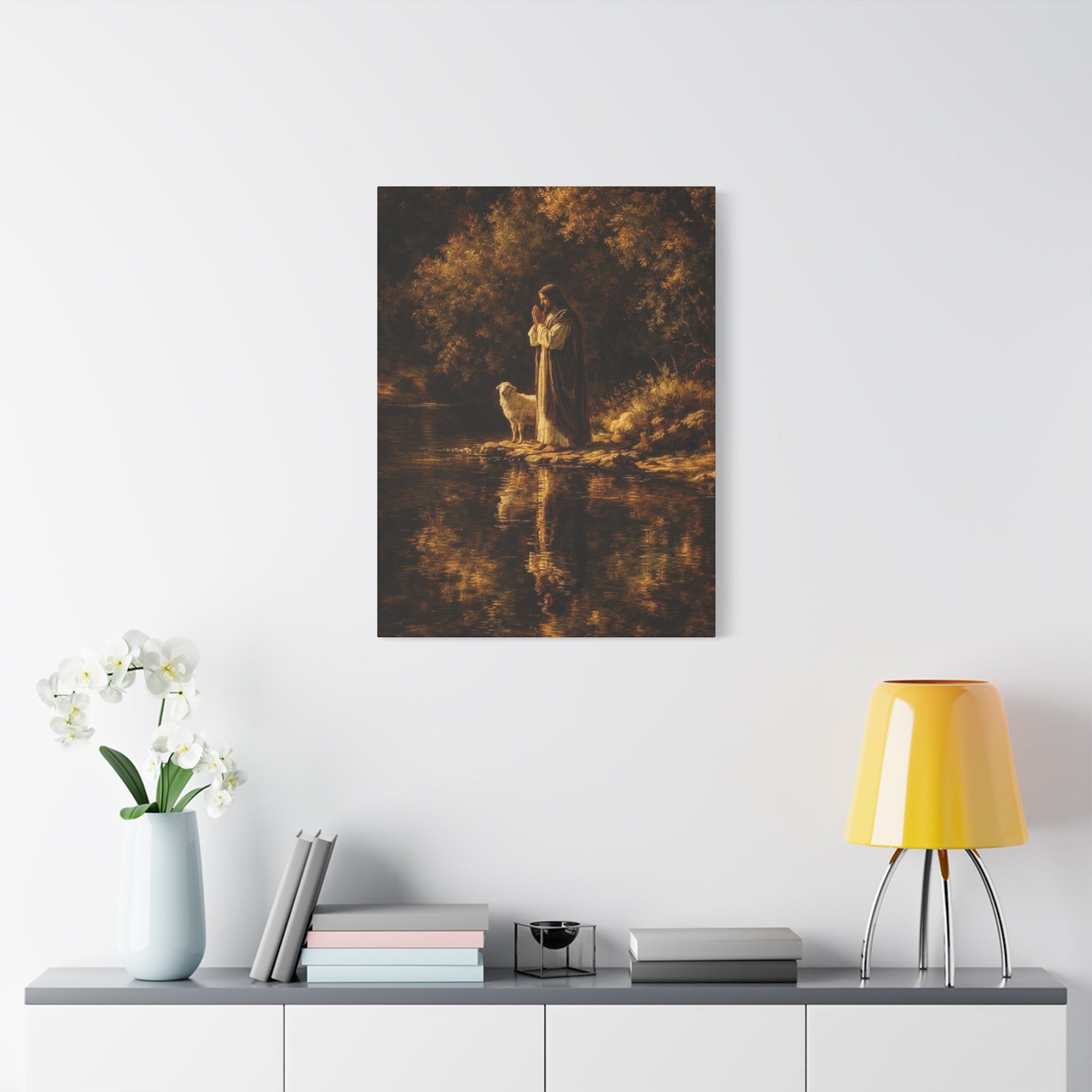 Jesus with Lamb Matte Canvas Wall Art – Peaceful Christian Religious Decor
